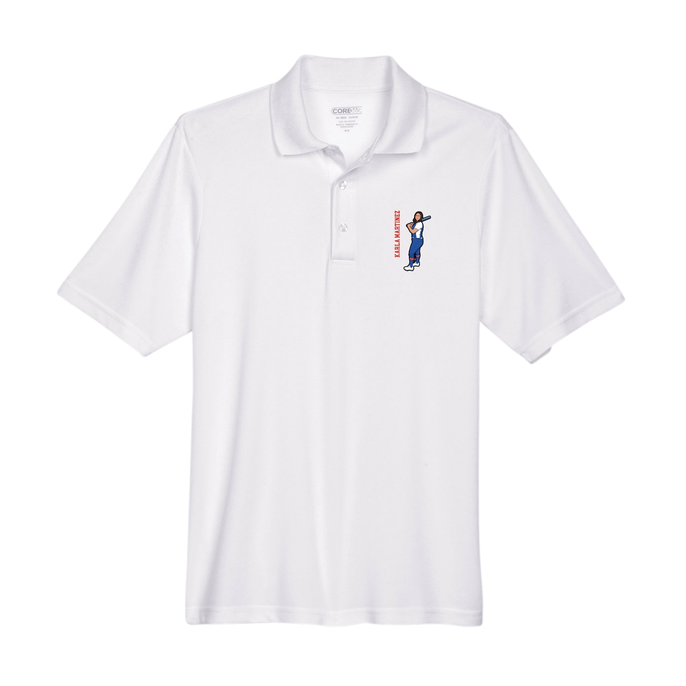 Performance Polo — Name Vertical in White