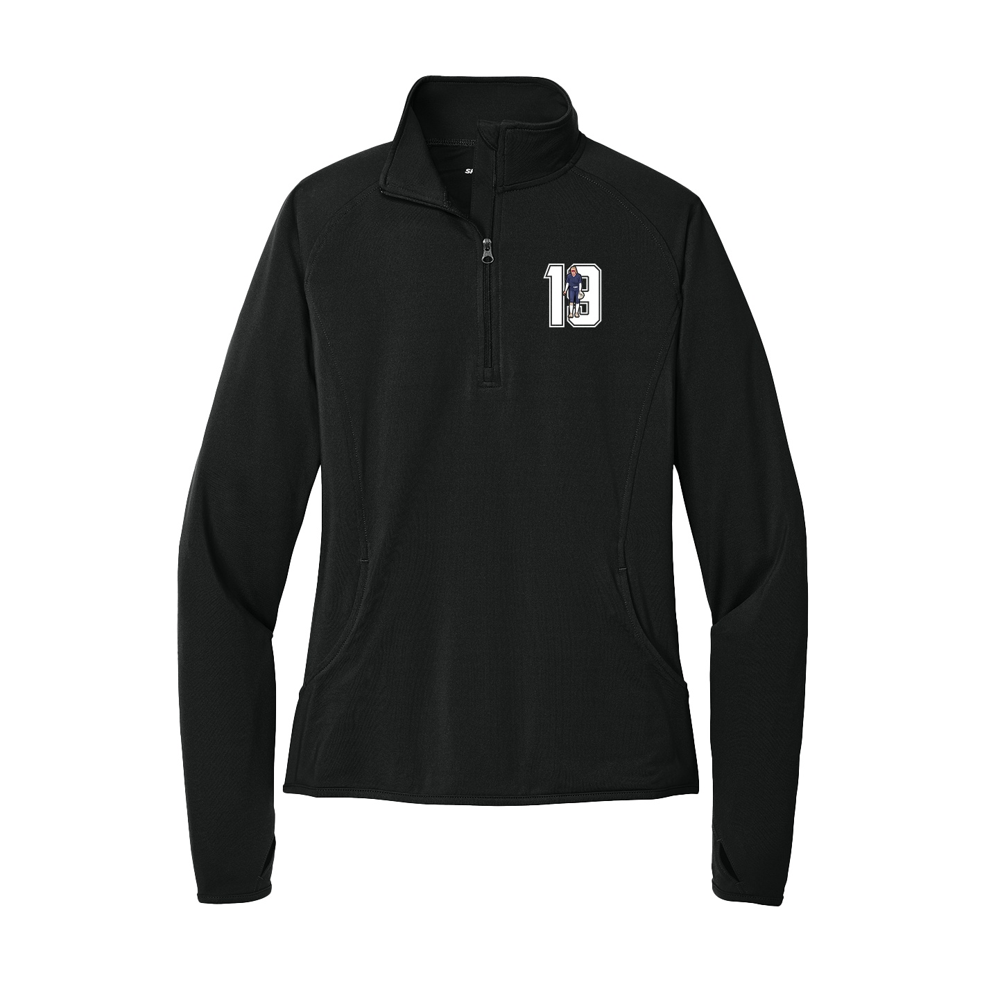 Women's Q-Zip Pullover — Number in Black