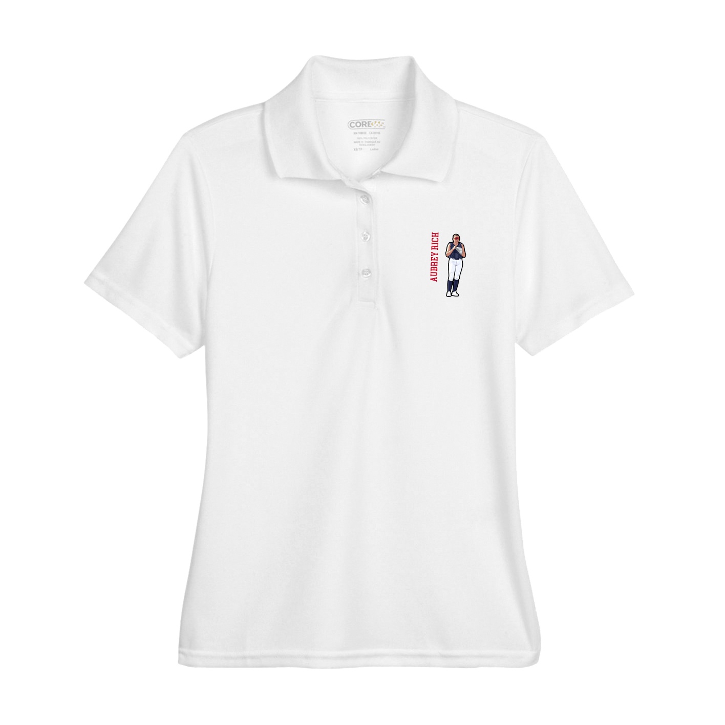 Womens Performance Polo — Name Vertical in White