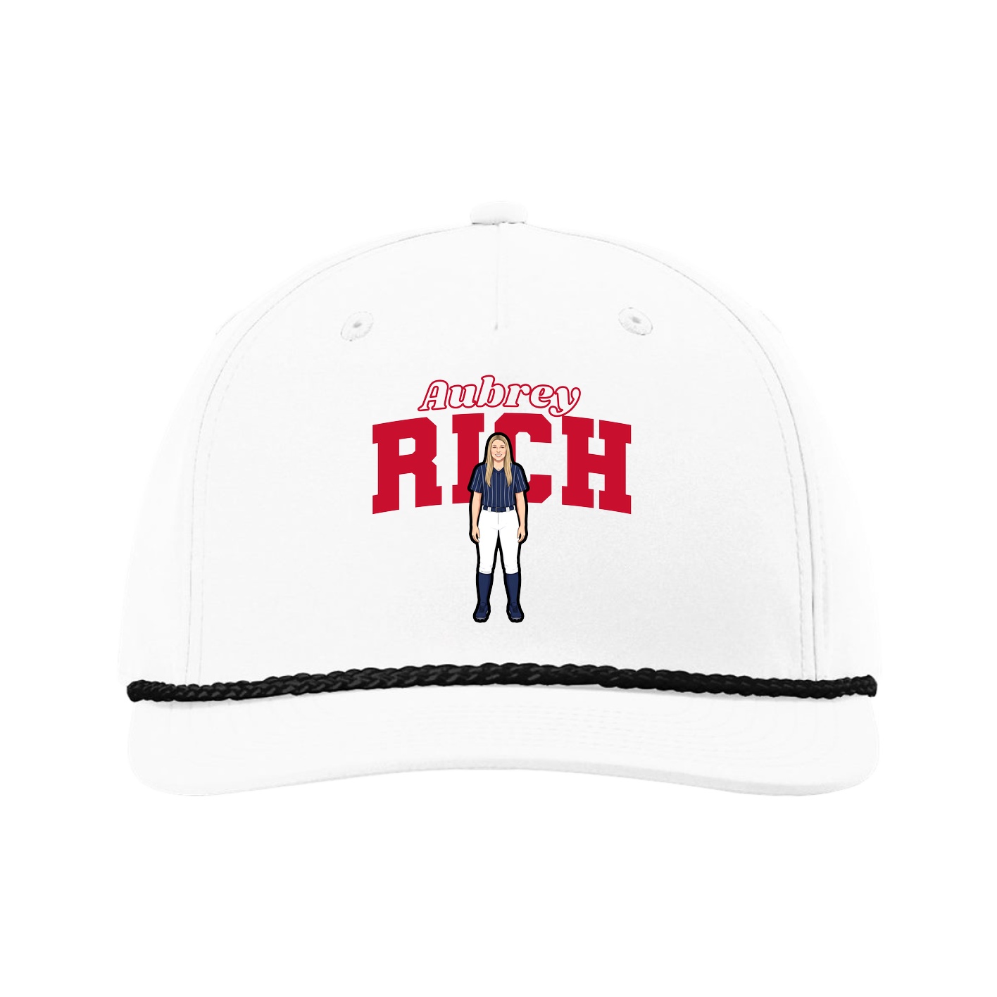 Five-Panel Classic Rope Cap — Name Arch in White