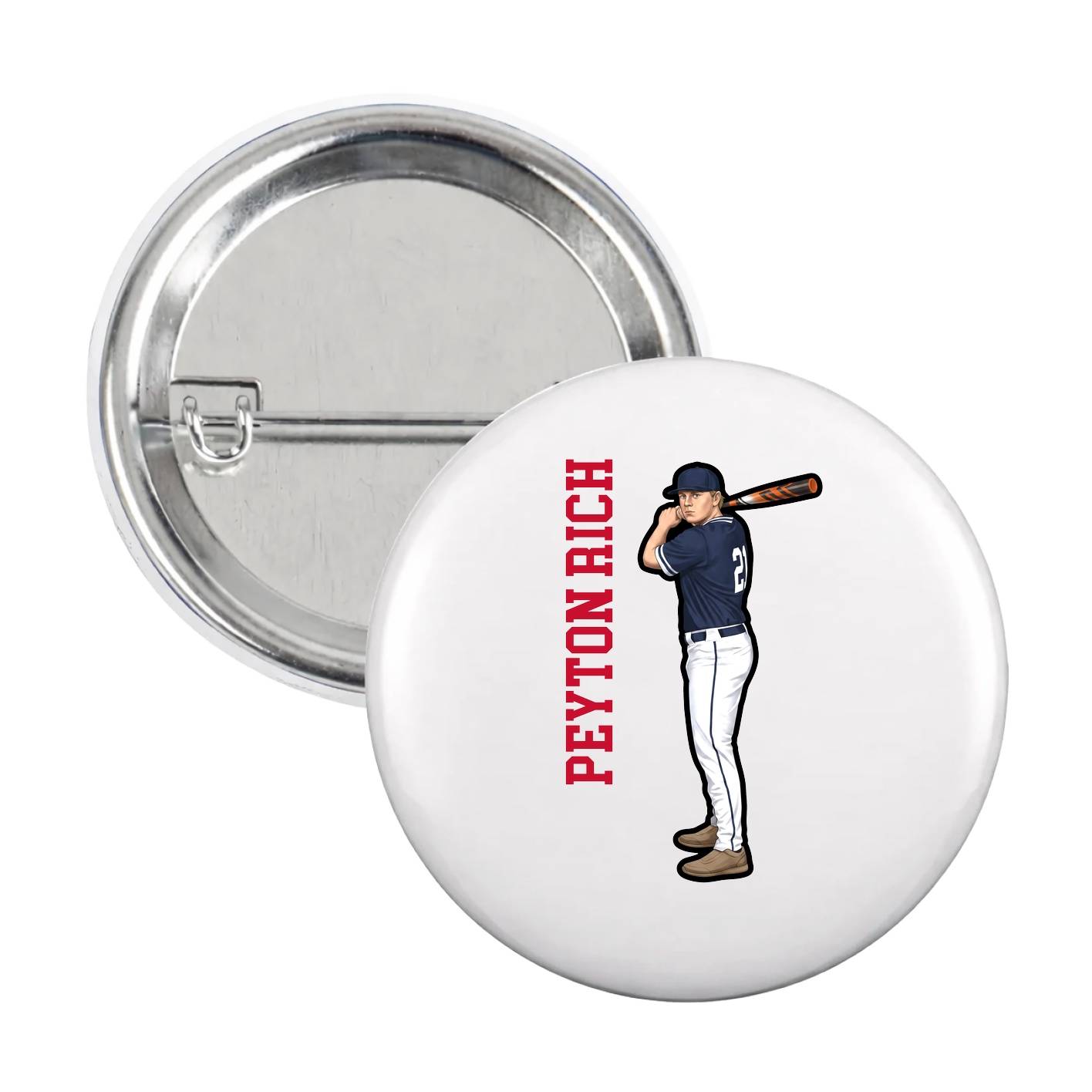Game Day Button — Name Vertical in White