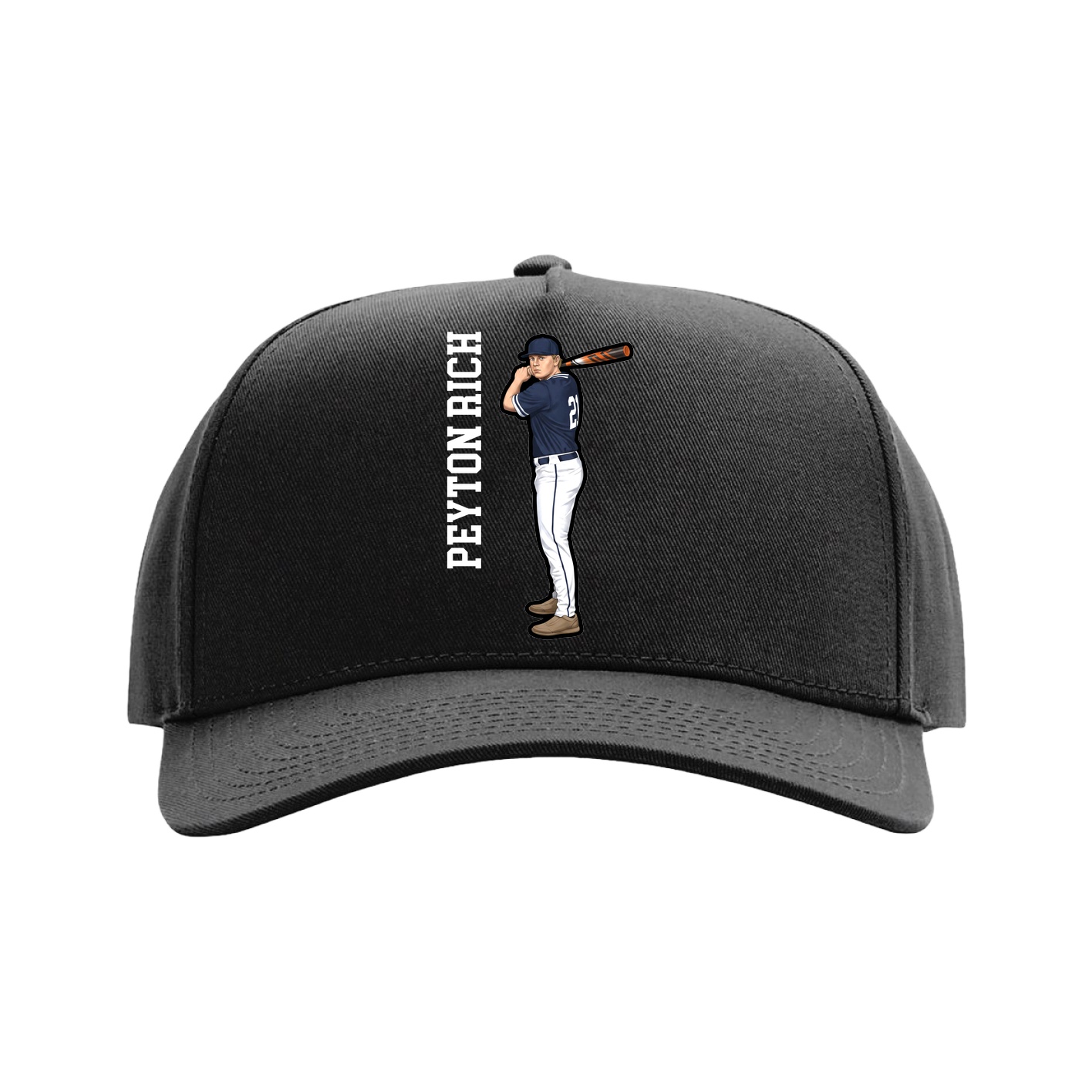 Full Fabric Five-Panel Champ Cap — Name Vertical in Black