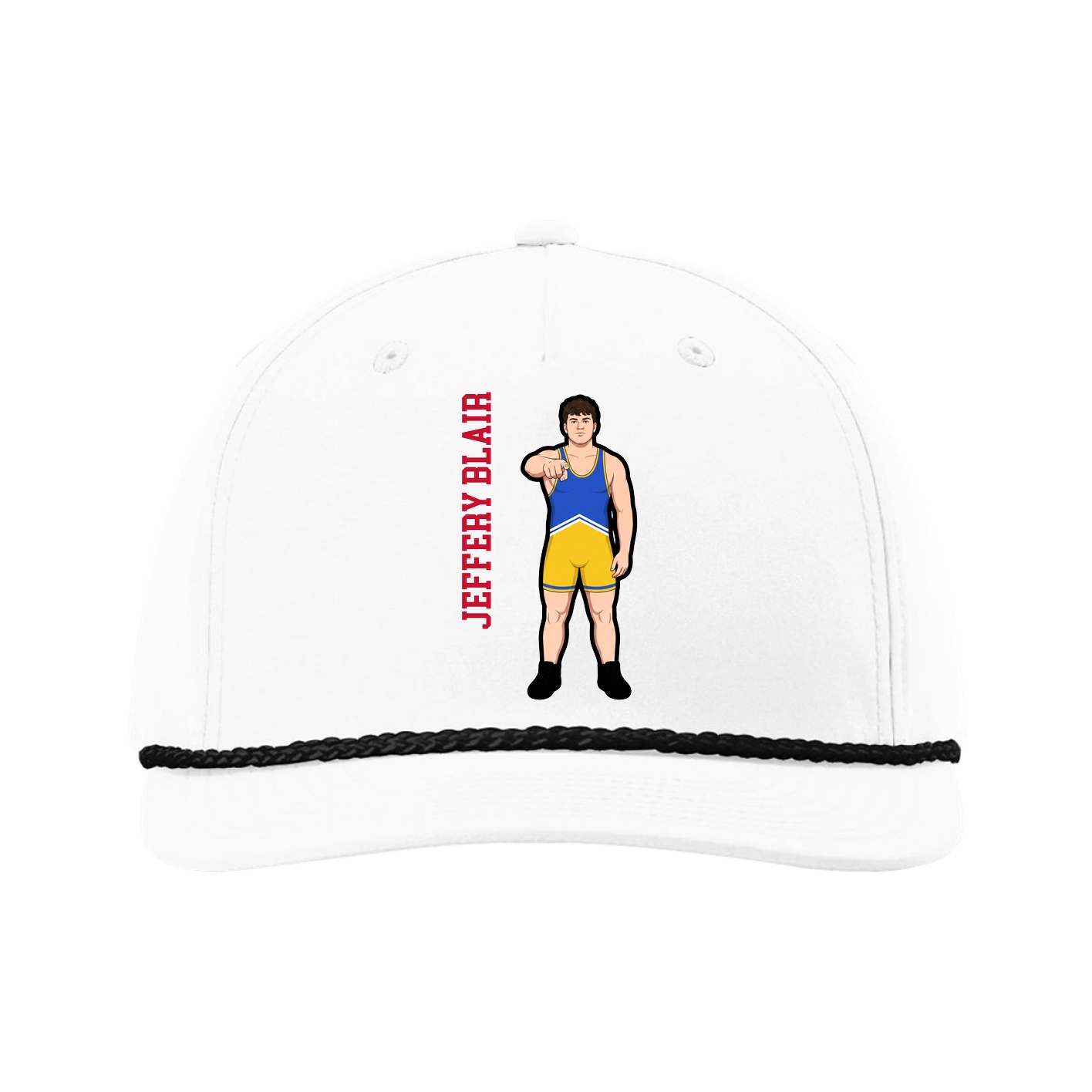 Five-Panel Classic Rope Cap — Name Vertical in White