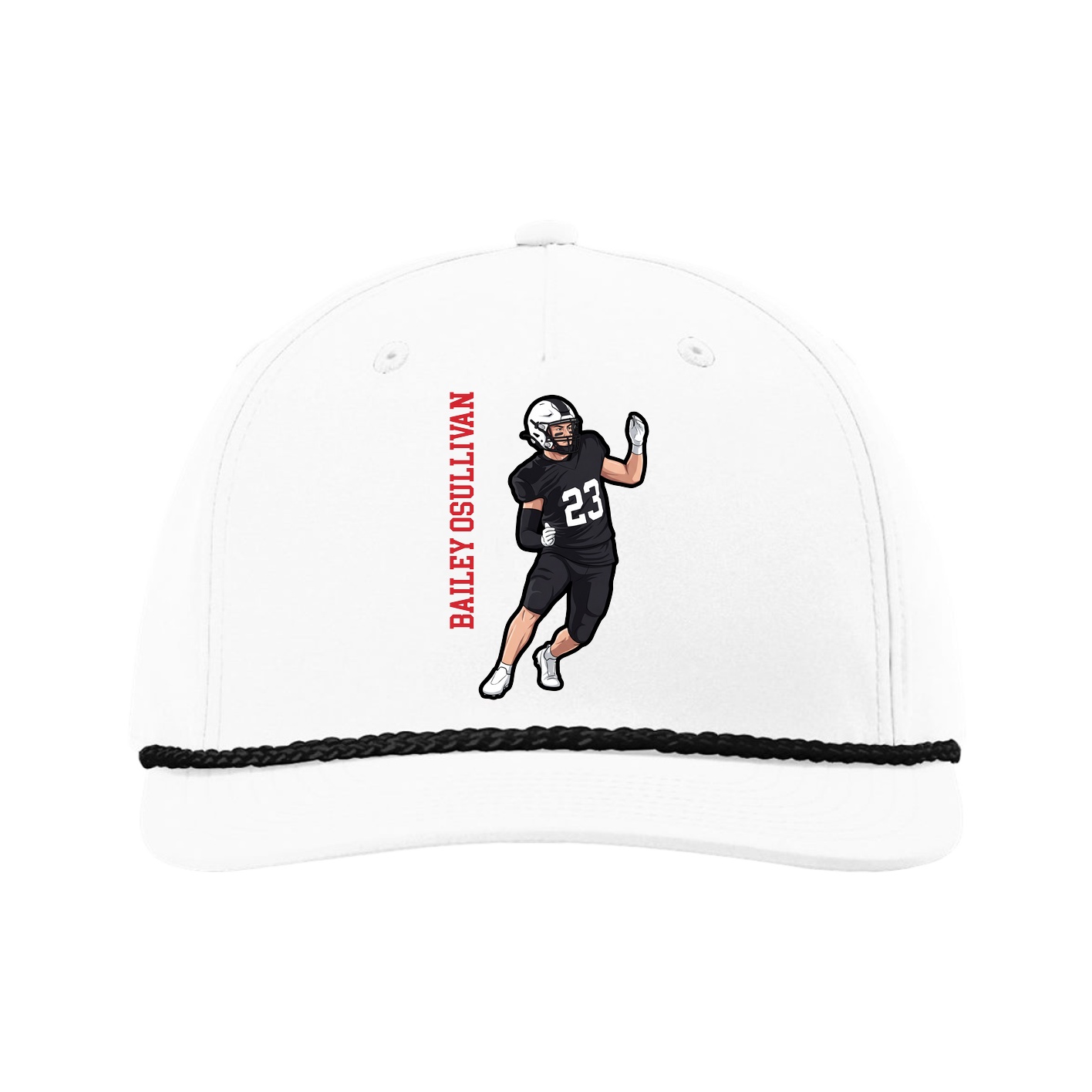 Five-Panel Classic Rope Cap — Name Vertical in White
