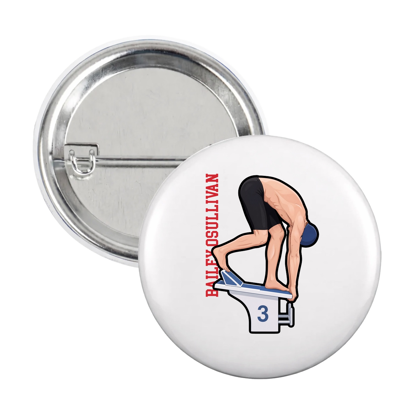 Game Day Button — Name Vertical in White