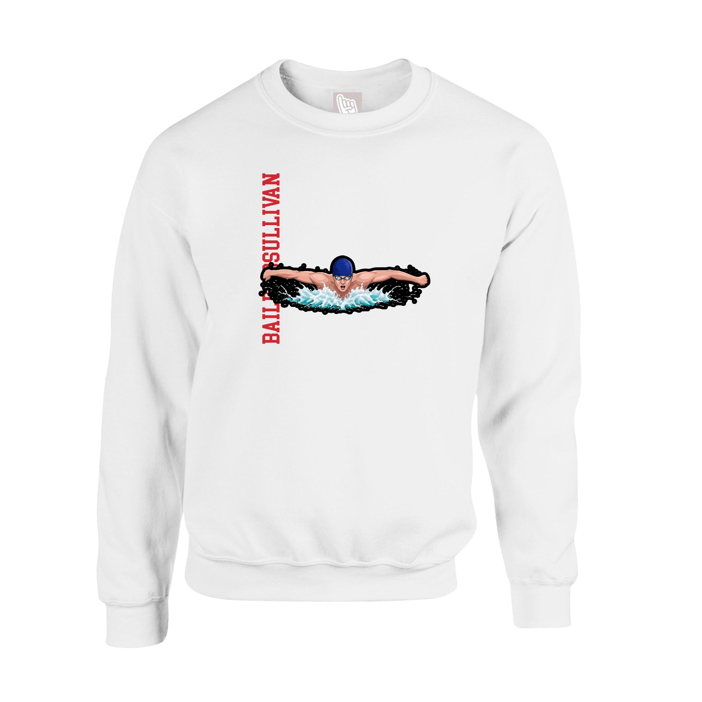 Fleece Crew — Name Vertical in White