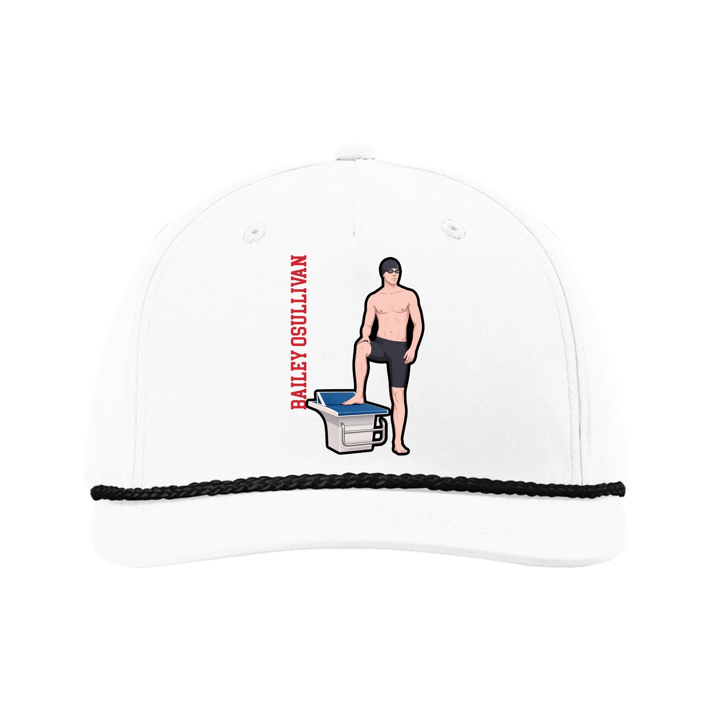 Five-Panel Classic Rope Cap — Name Vertical in White
