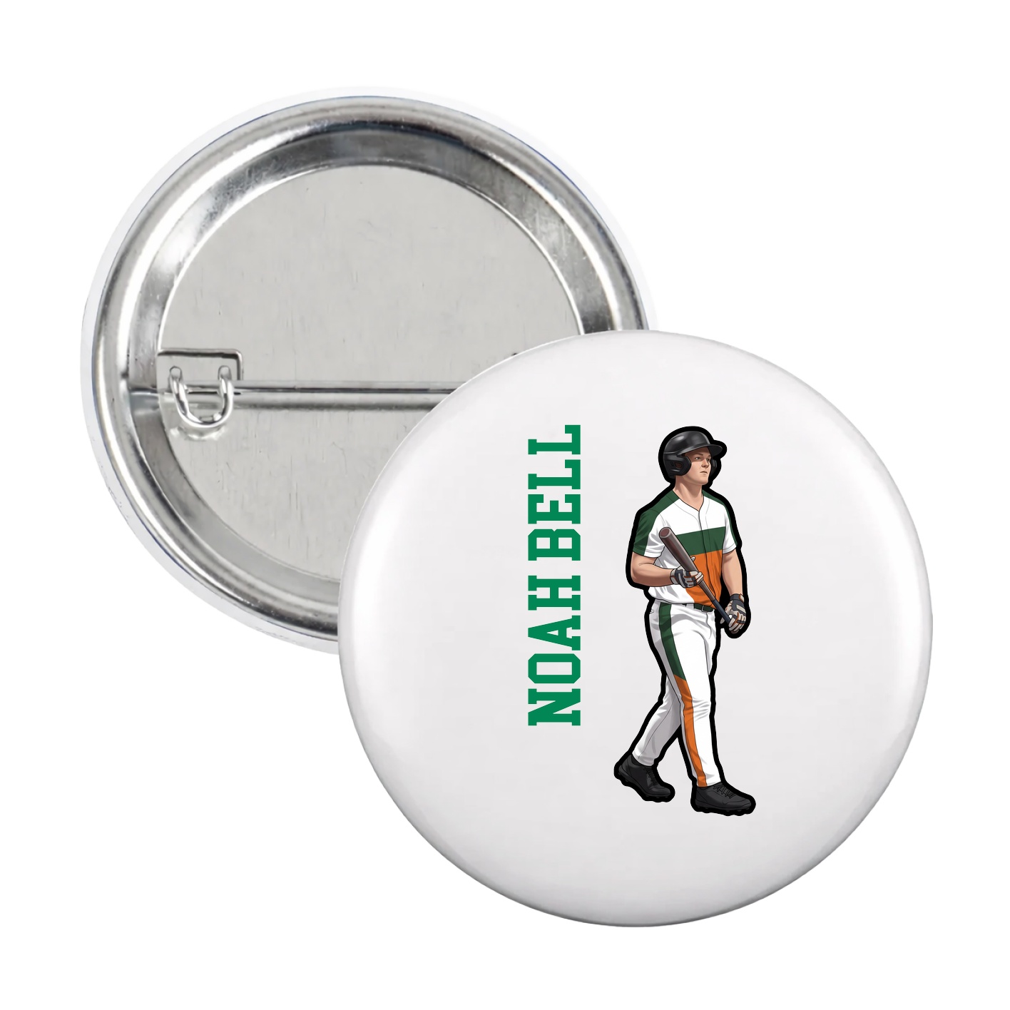 Game Day Button — Name Vertical in White