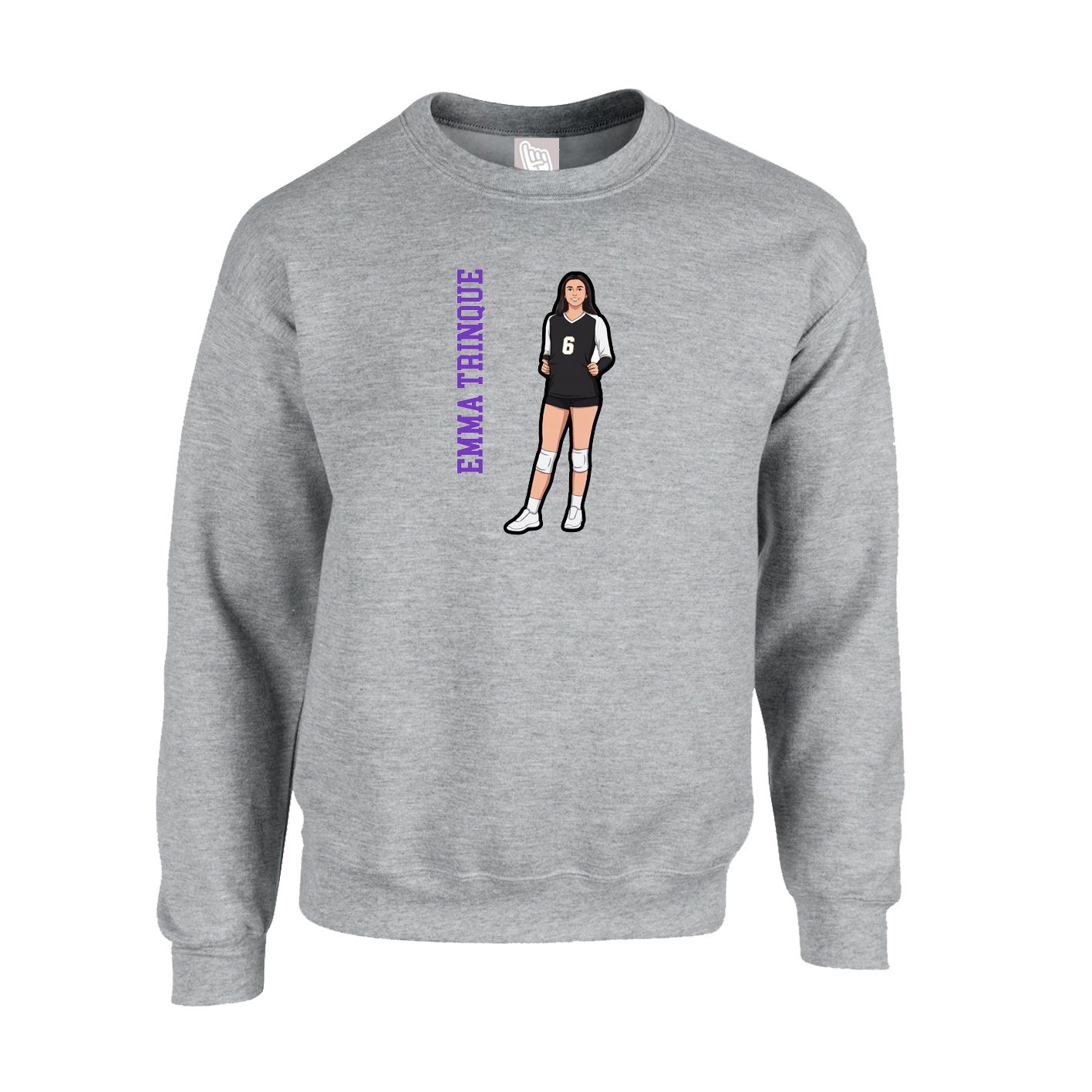 Fleece Crew — Name Vertical in Grey