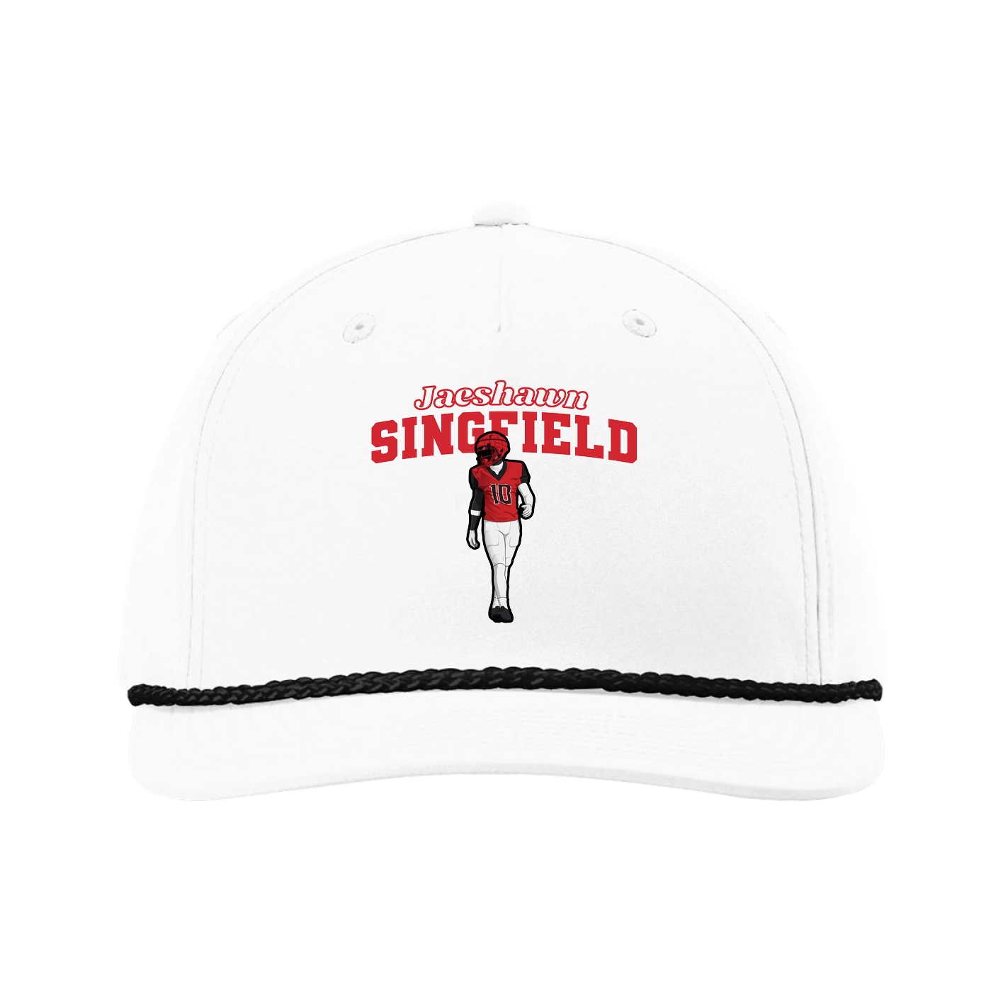 Five-Panel Classic Rope Cap — Name Arch in White