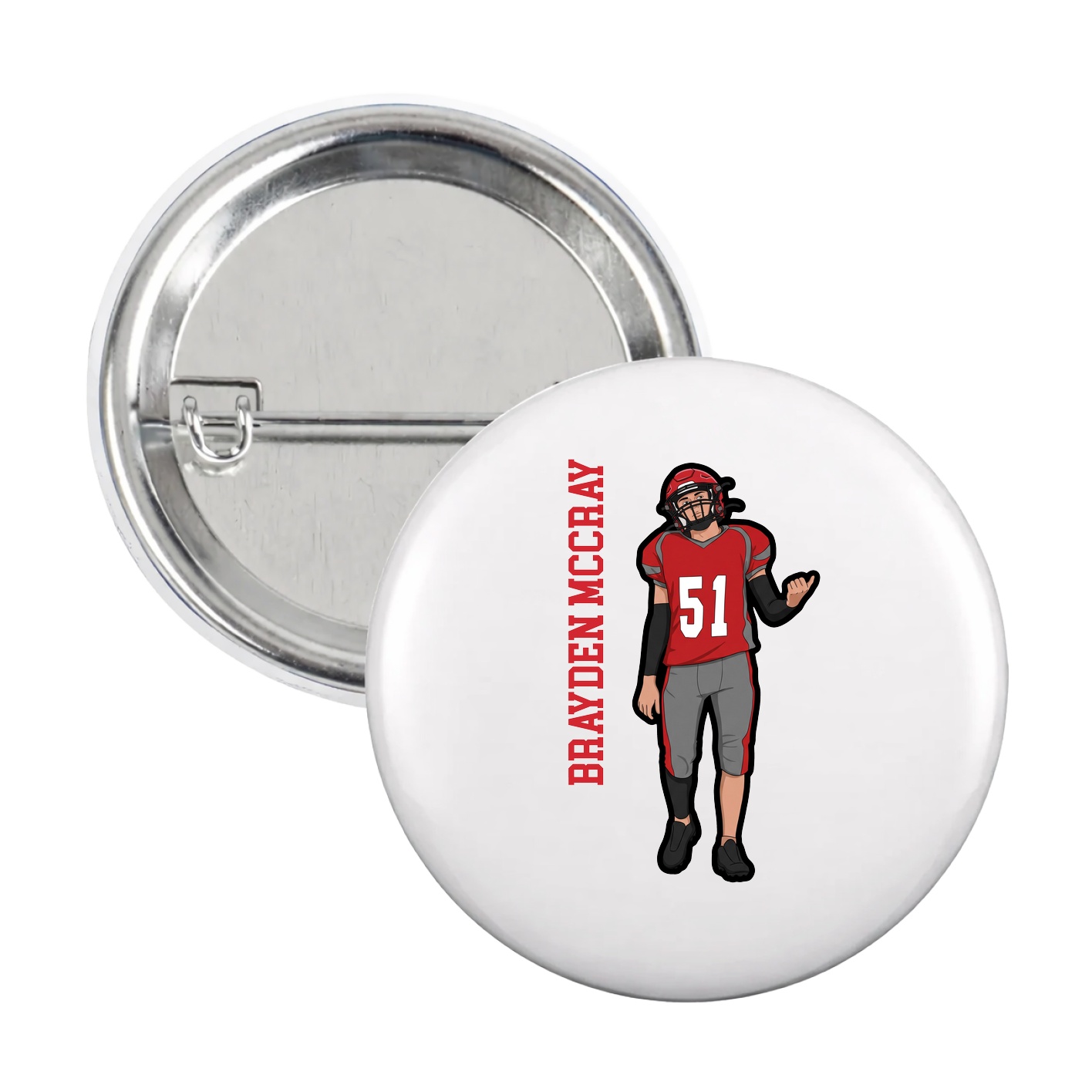 Game Day Button — Name Vertical in White