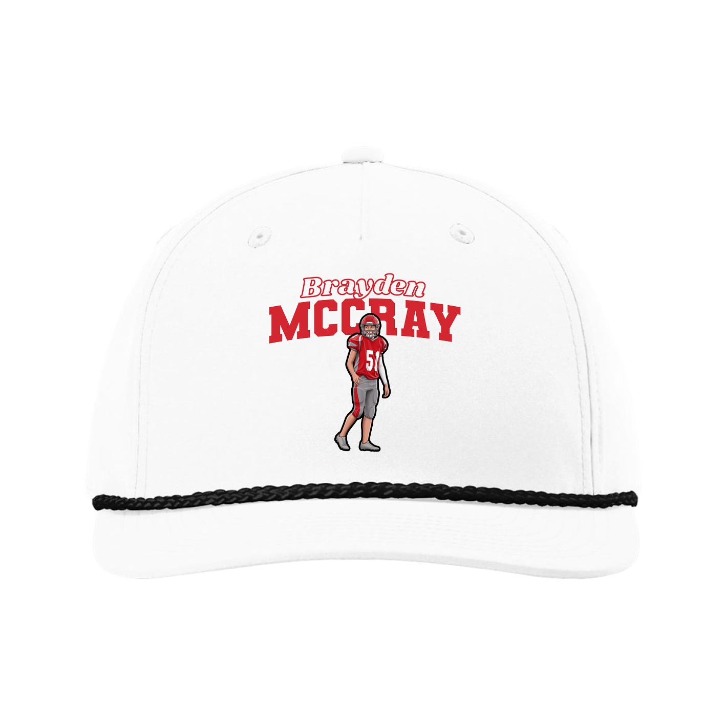 Five-Panel Classic Rope Cap — Name Arch in White