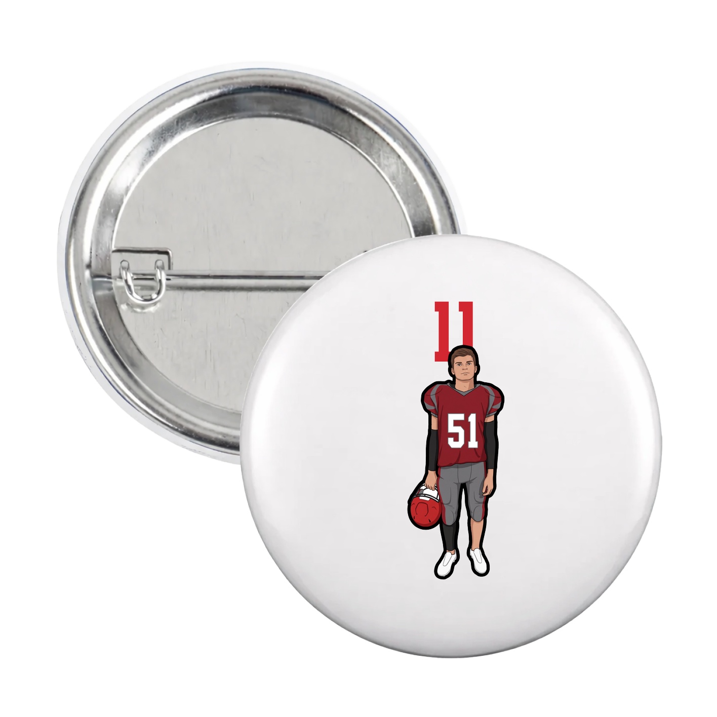 Game Day Button — Number Top in White