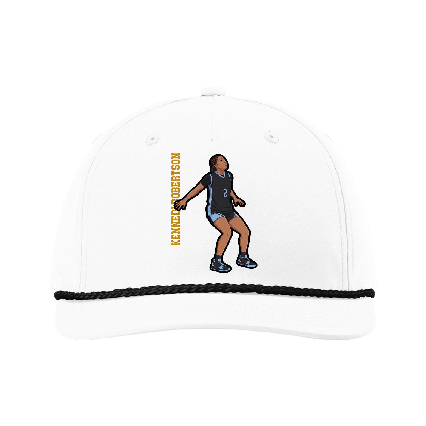 Five-Panel Classic Rope Cap — Name Vertical in White