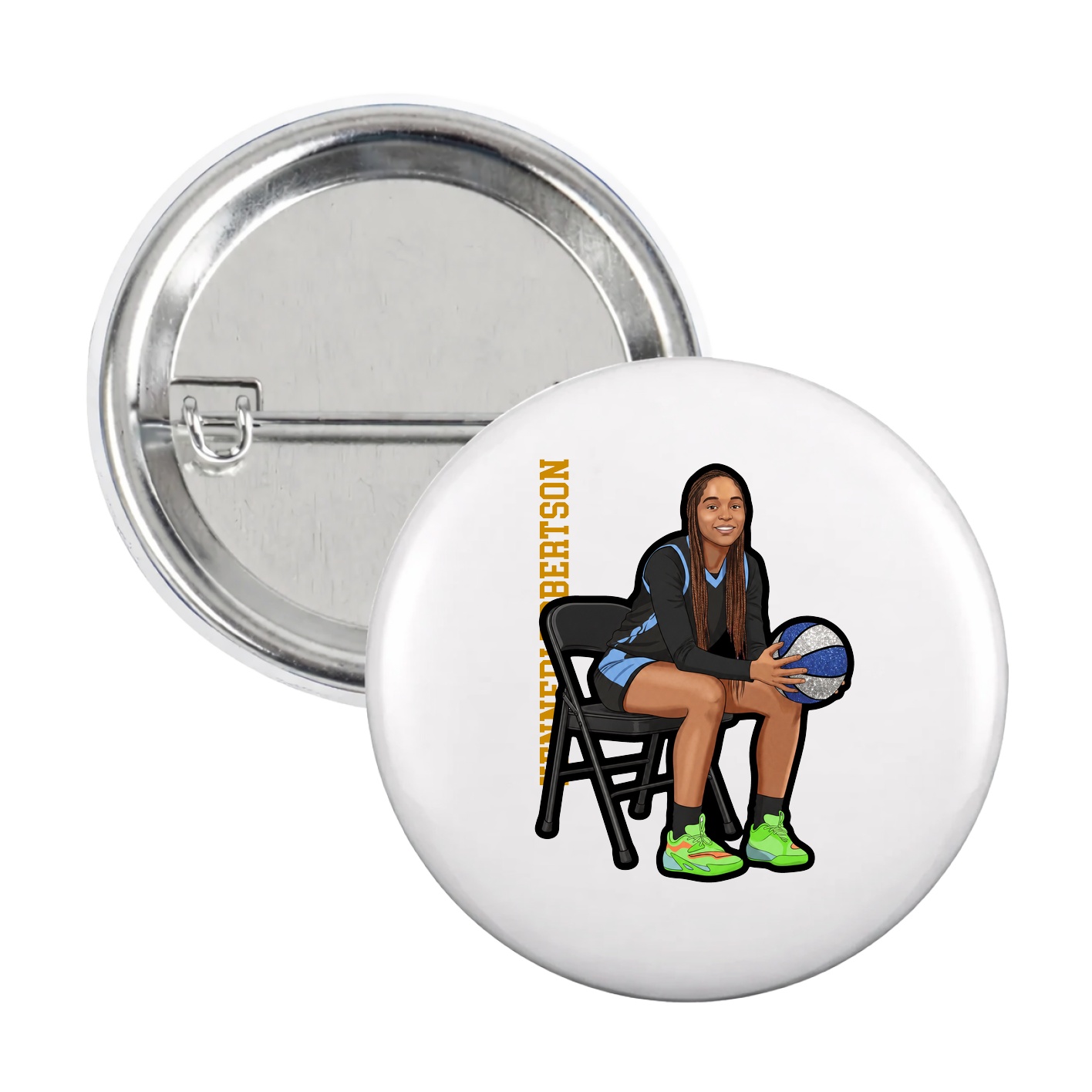 Game Day Button — Name Vertical in White