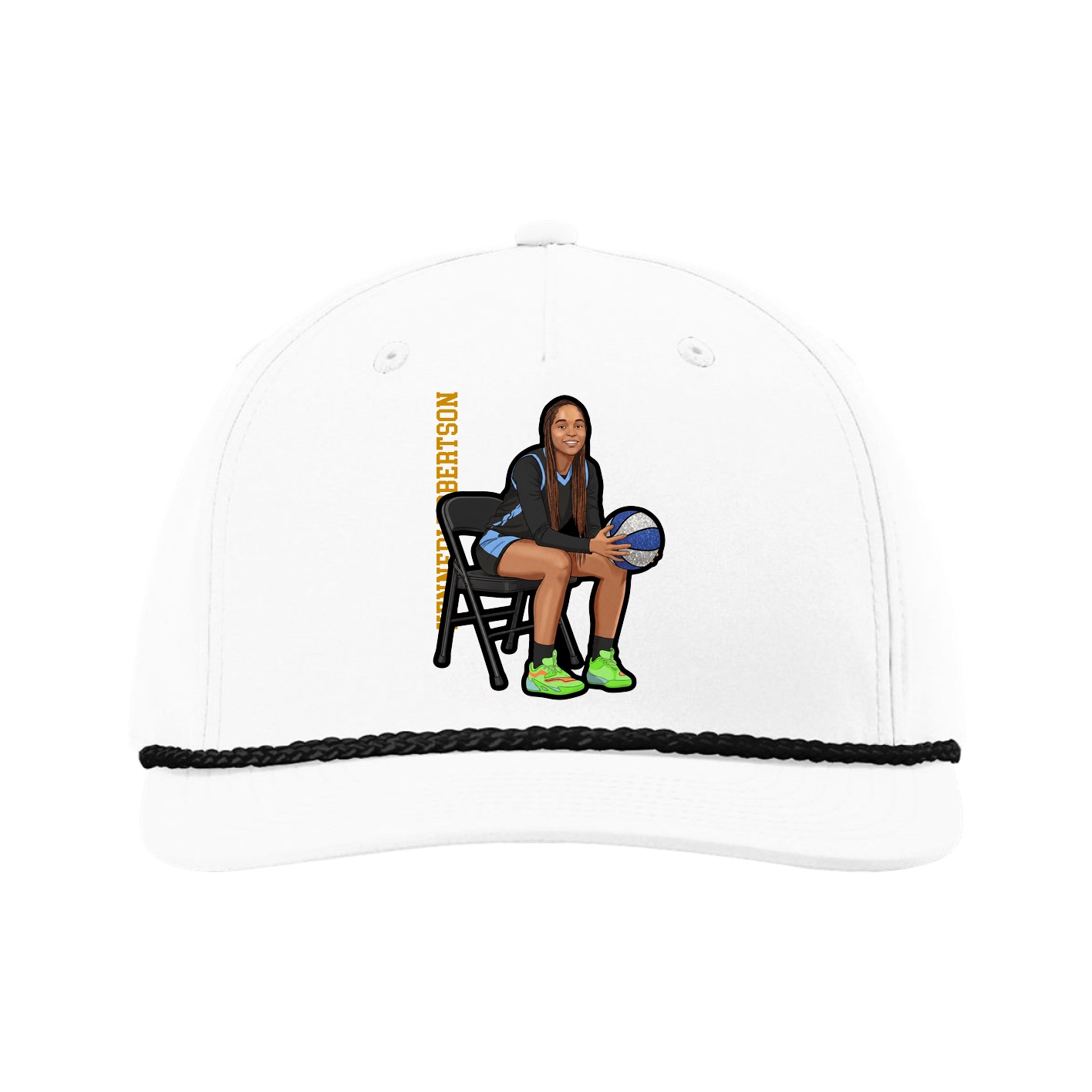Five-Panel Classic Rope Cap — Name Vertical in White