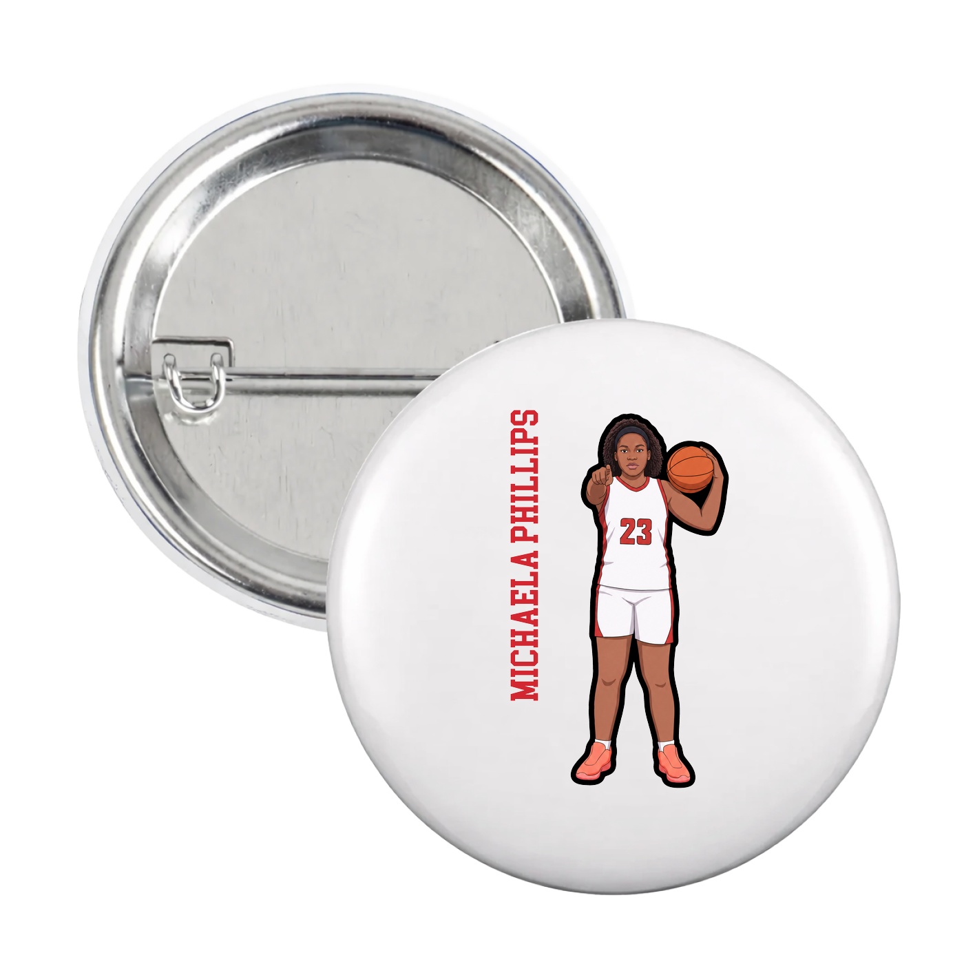 Game Day Button — Name Vertical in White