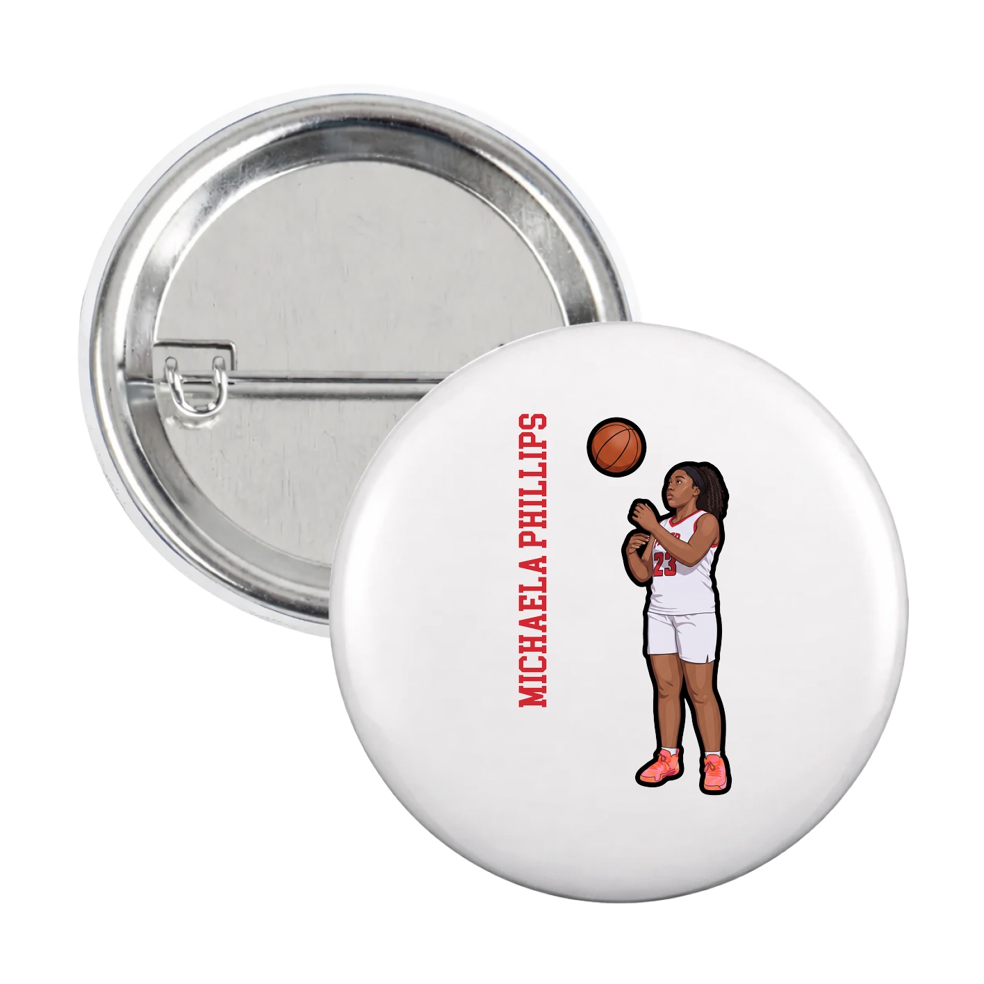 Game Day Button — Name Vertical in White