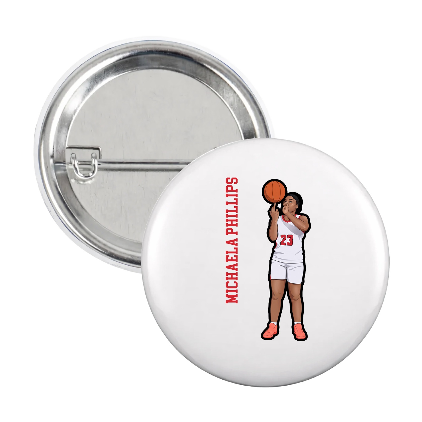 Game Day Button — Name Vertical in White