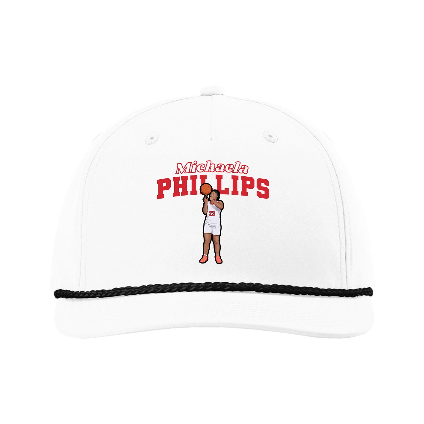 Five-Panel Classic Rope Cap — Name Arch in White