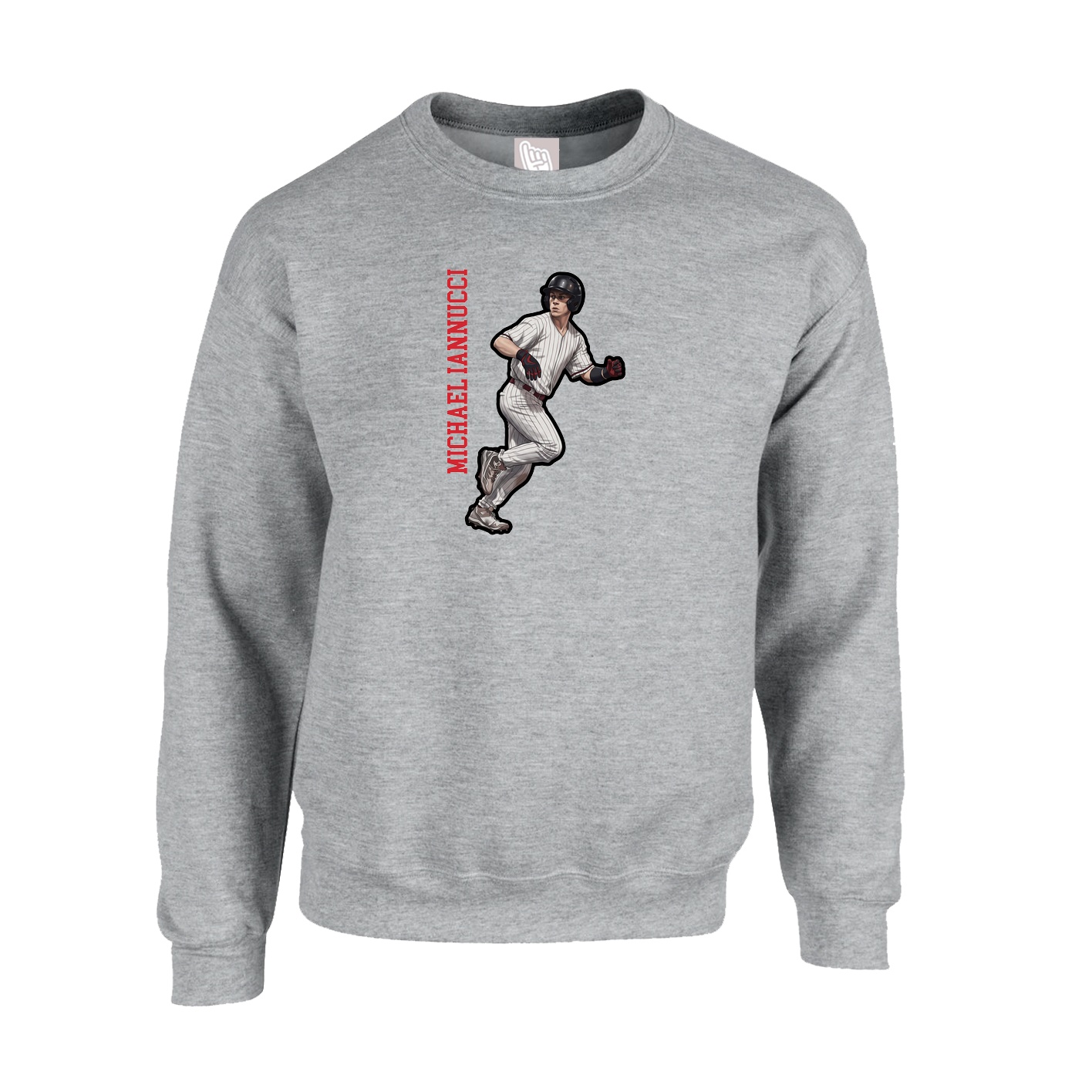 Fleece Crew — Name Vertical in Grey