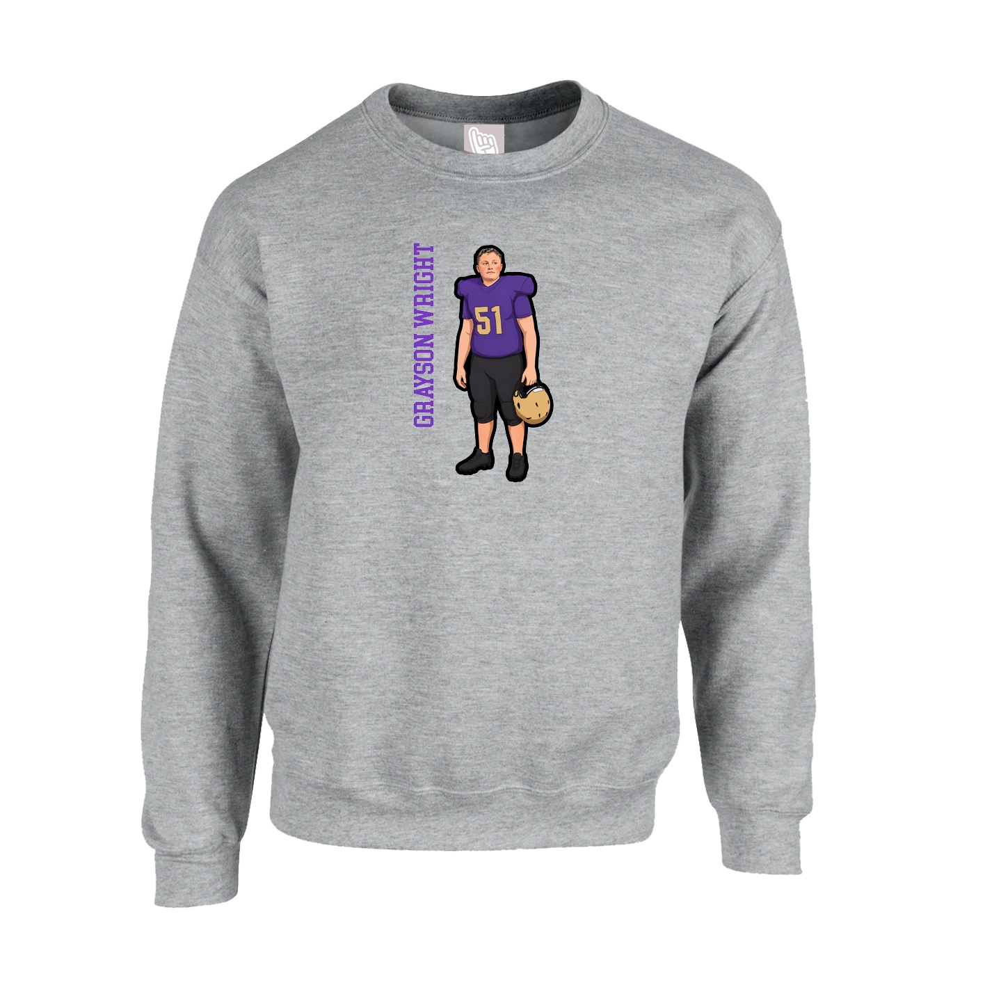 Fleece Crew — Name Vertical in Grey