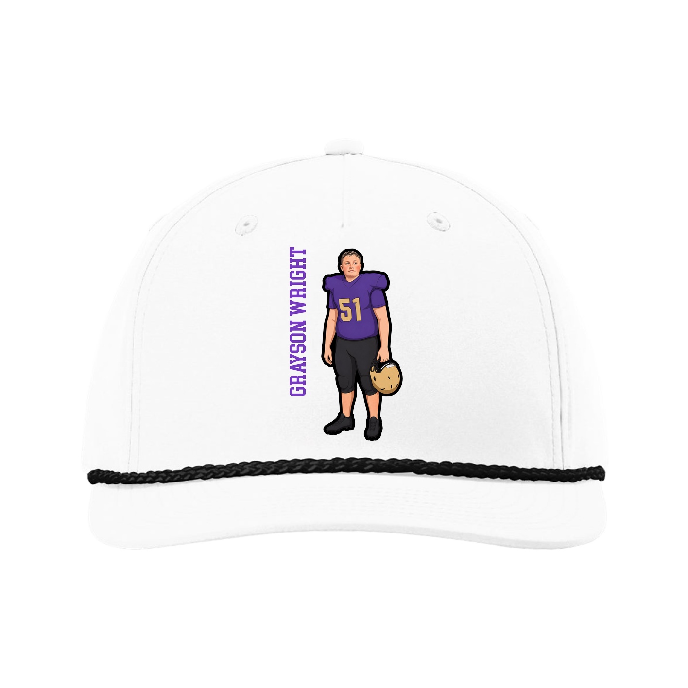 Five-Panel Classic Rope Cap — Name Vertical in White