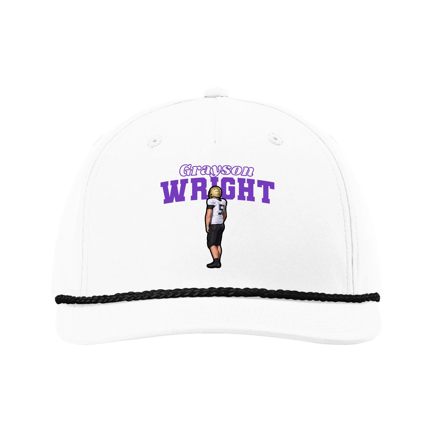Five-Panel Classic Rope Cap — Name Arch in White