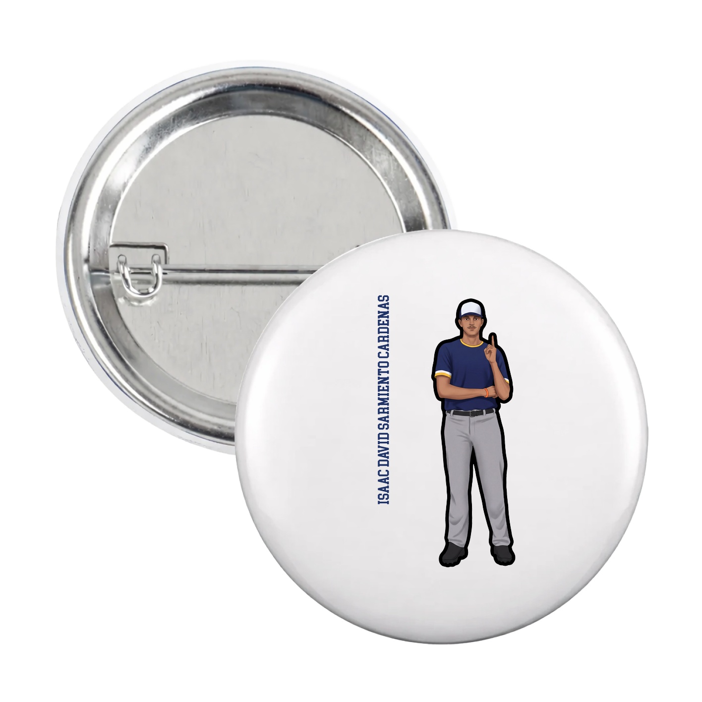 Game Day Button — Name Vertical in White