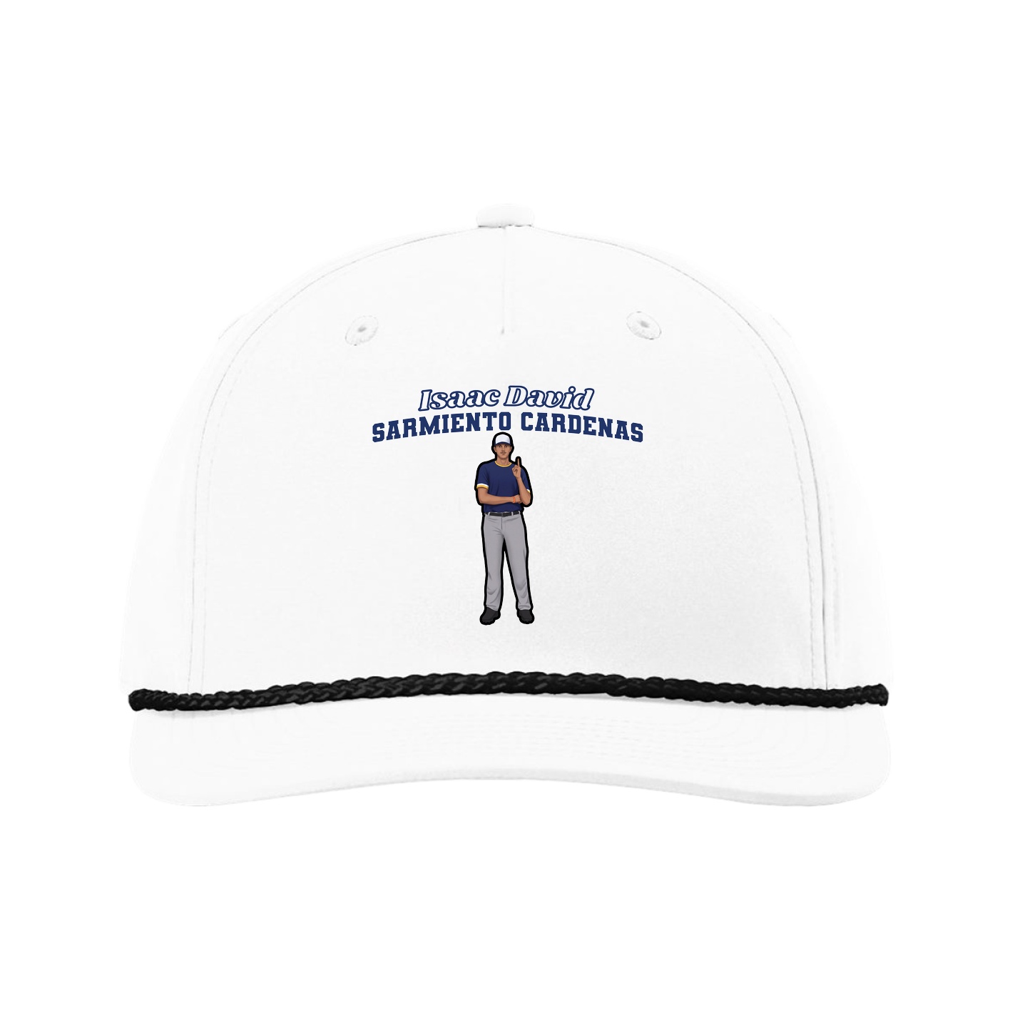 Five-Panel Classic Rope Cap — Name Arch in White