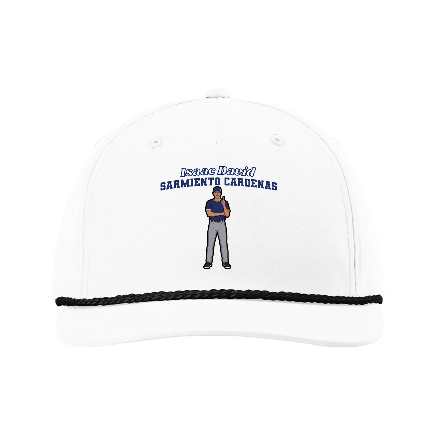 Five-Panel Classic Rope Cap — Name Arch in White