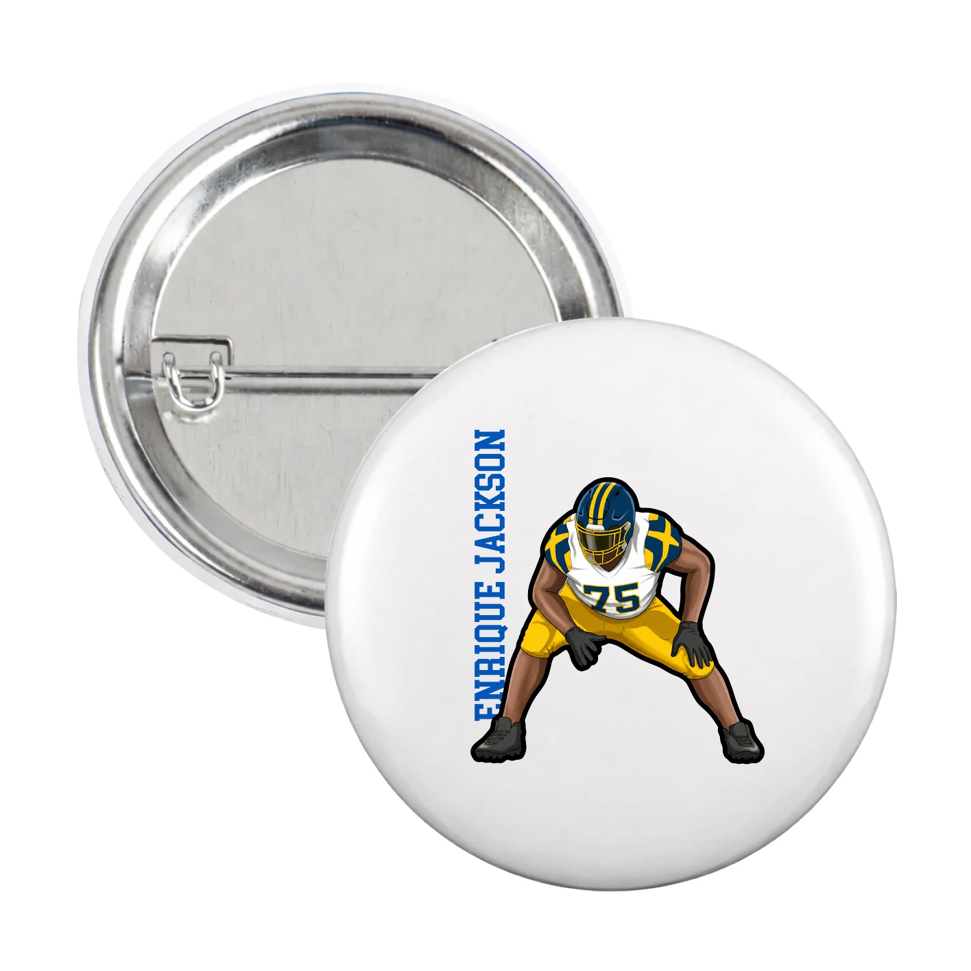Game Day Button — Name Vertical in White