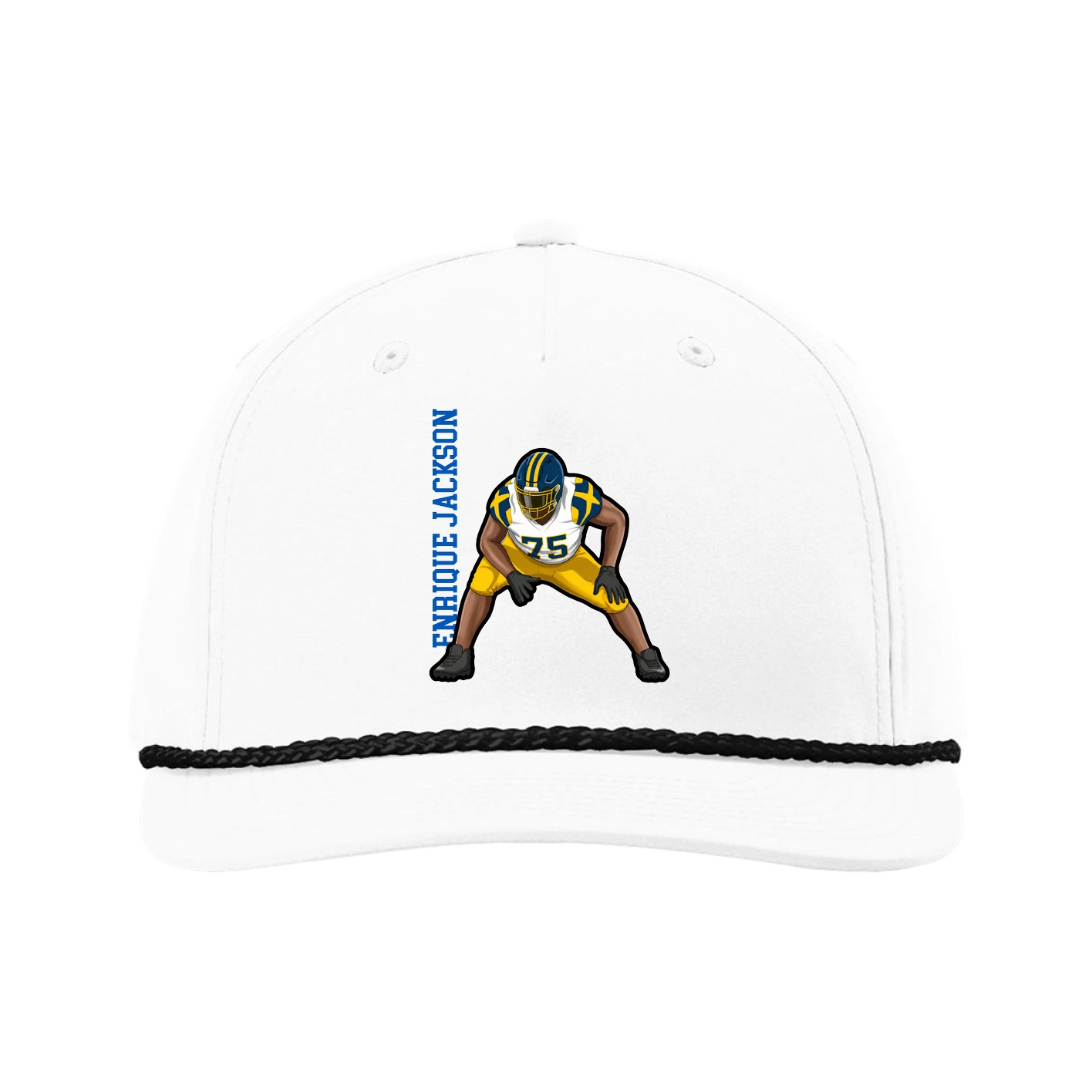 Five-Panel Classic Rope Cap — Name Vertical in White