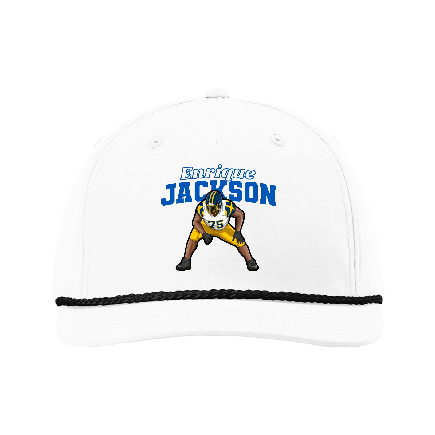 Five-Panel Classic Rope Cap — Name Arch in White