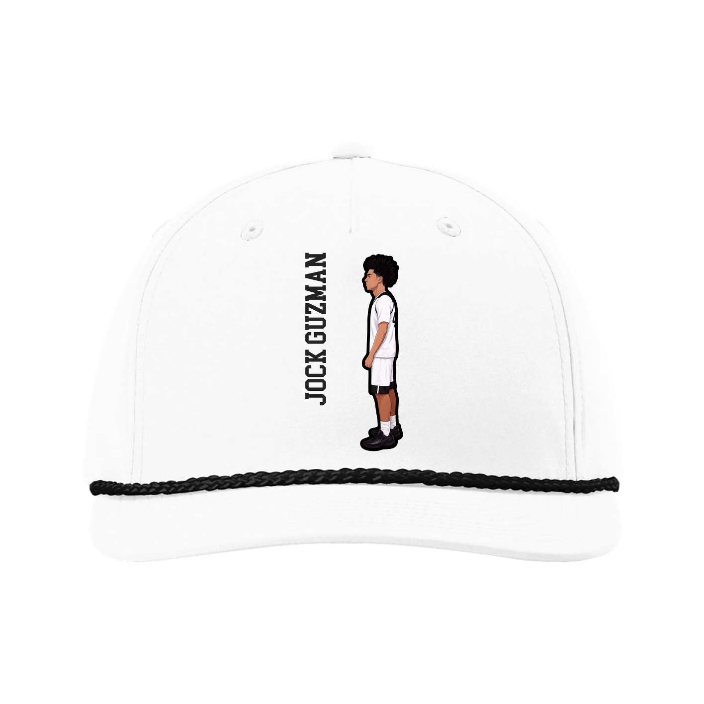 Five-Panel Classic Rope Cap — Name Vertical in White