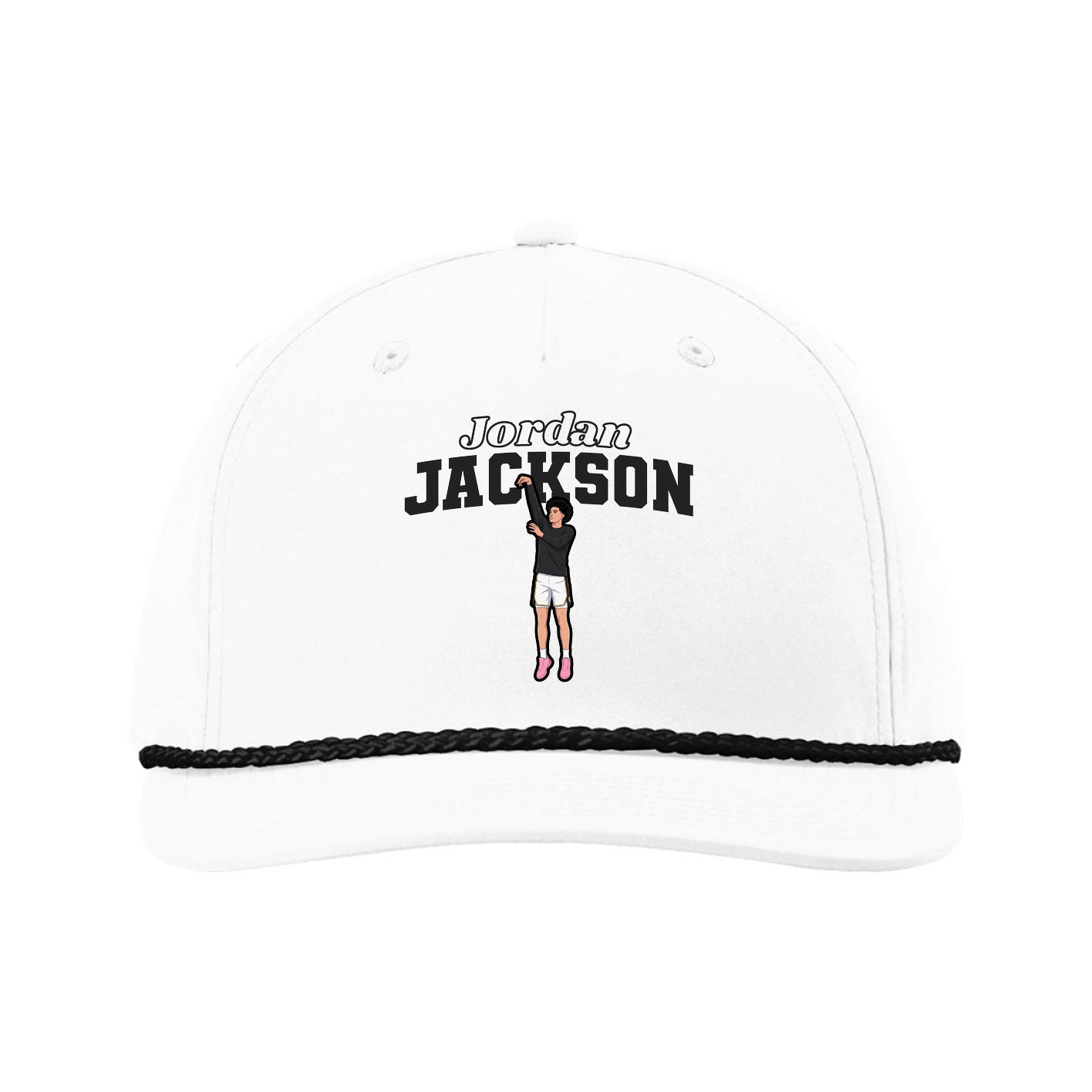 Five-Panel Classic Rope Cap — Name Arch in White