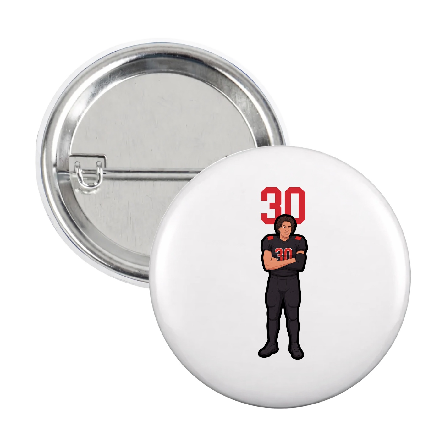 Game Day Button — Number Top in White