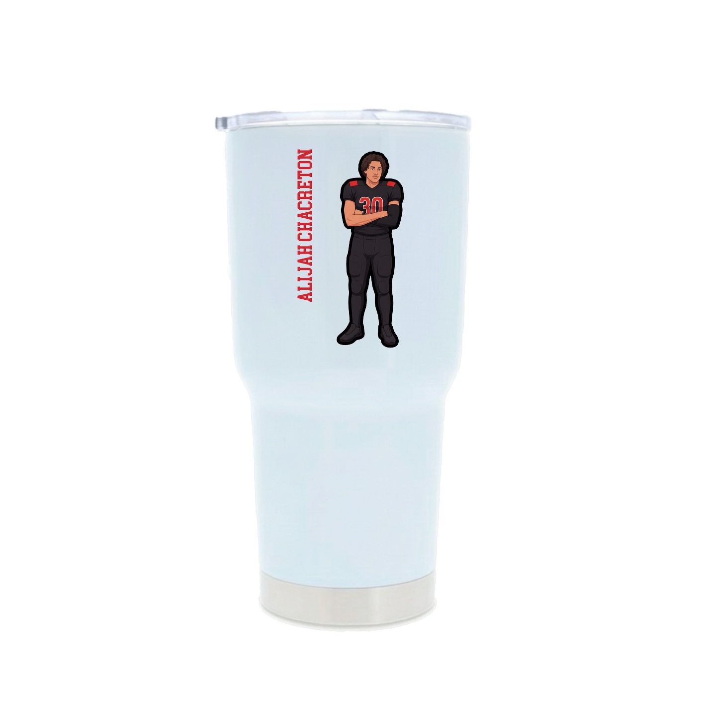 30oz Stainless Steel Tumbler — Name Vertical in White