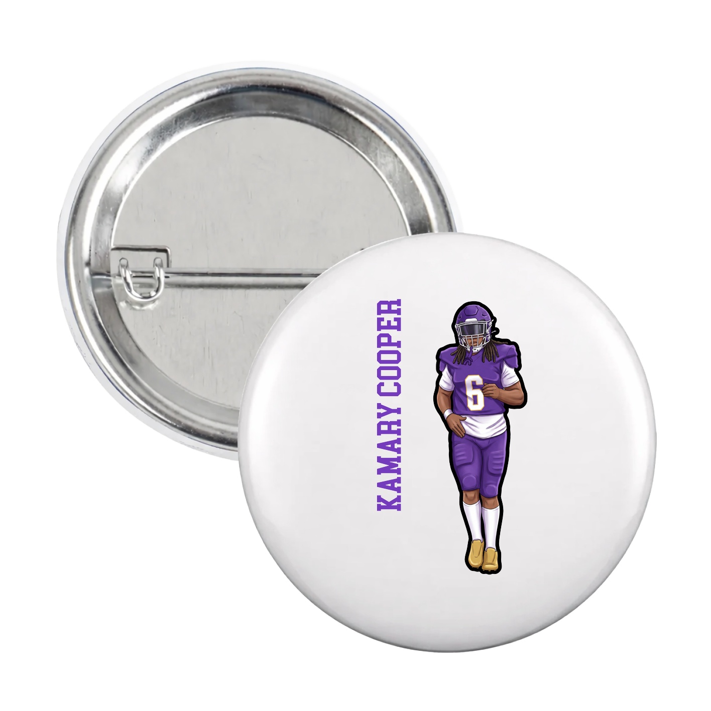 Game Day Button — Name Vertical in White
