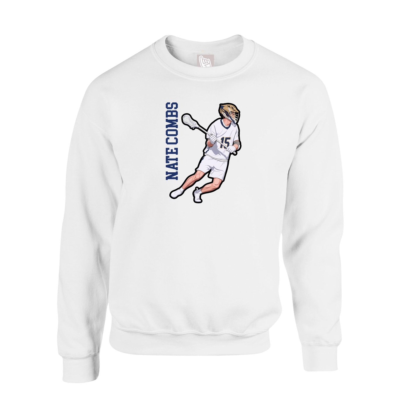 Fleece Crew — Name Vertical in White