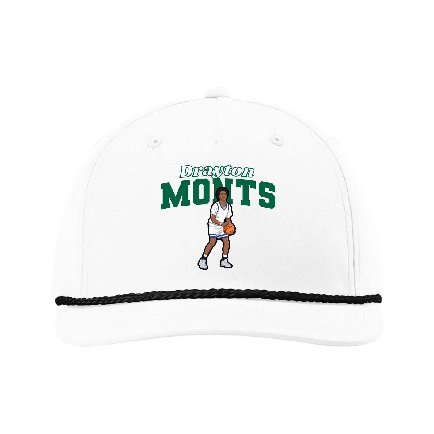 Five-Panel Classic Rope Cap — Name Arch in White