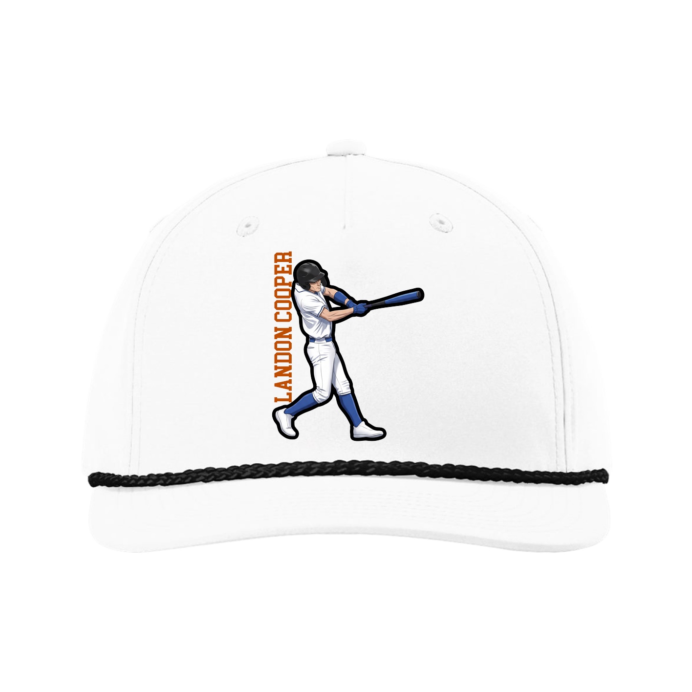 Five-Panel Classic Rope Cap — Name Vertical in White