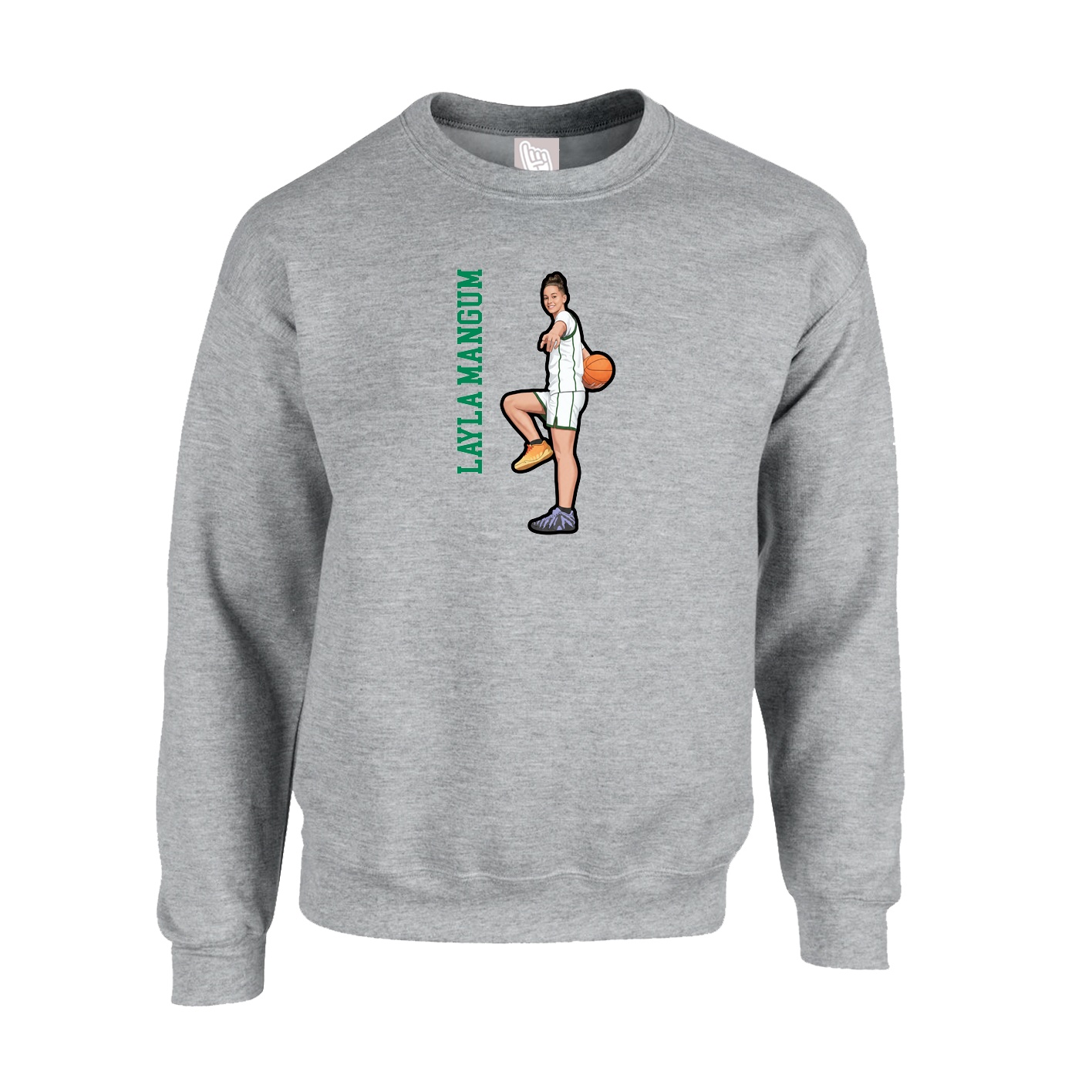 Fleece Crew — Name Vertical in Grey