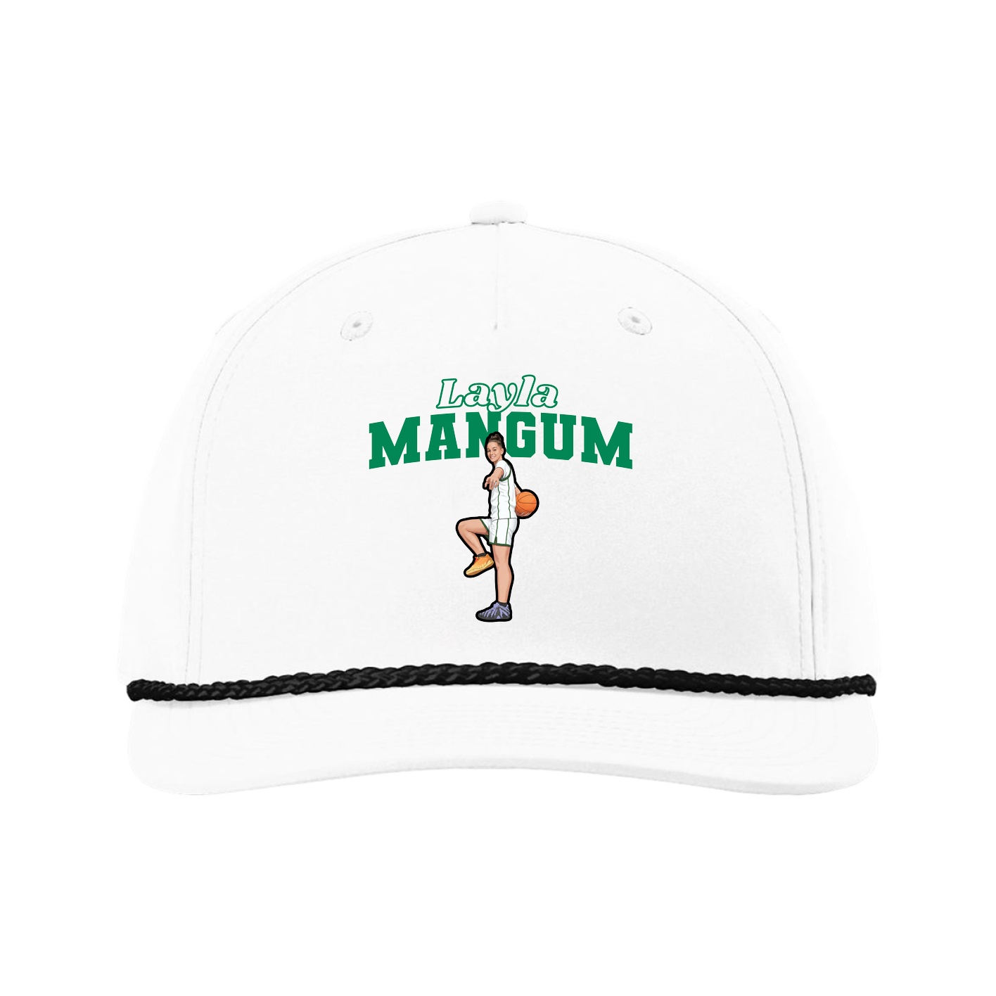 Five-Panel Classic Rope Cap — Name Arch in White