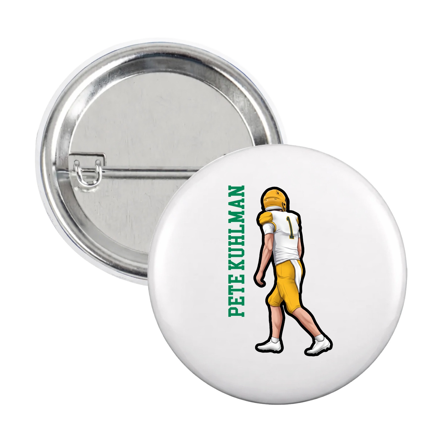 Game Day Button — Name Vertical in White