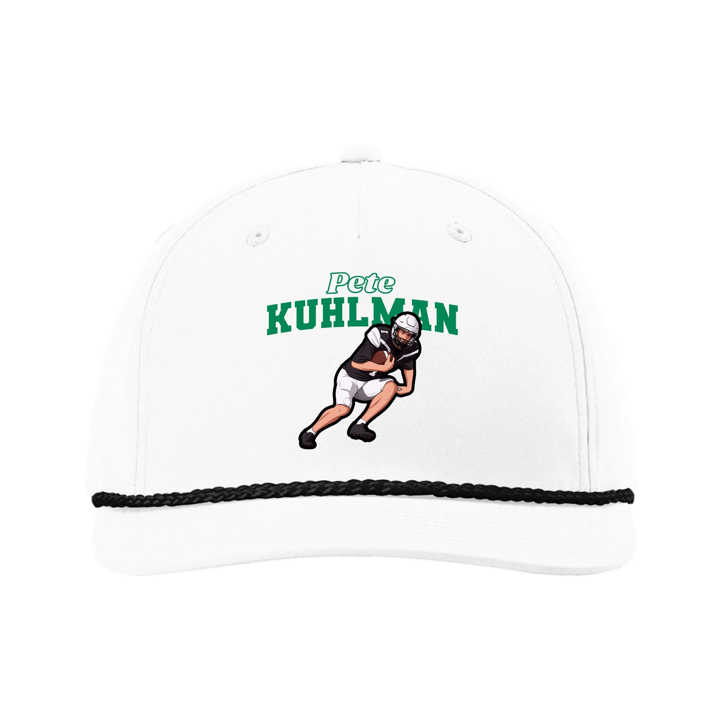 Five-Panel Classic Rope Cap — Name Arch in White