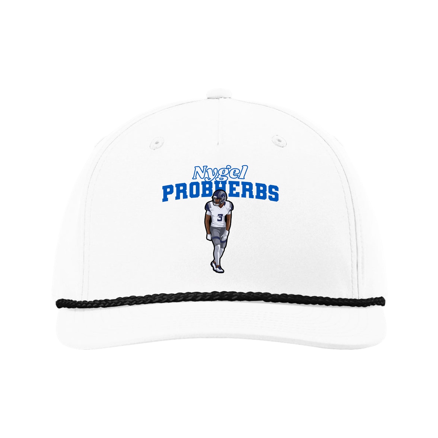 Five-Panel Classic Rope Cap — Name Arch in White