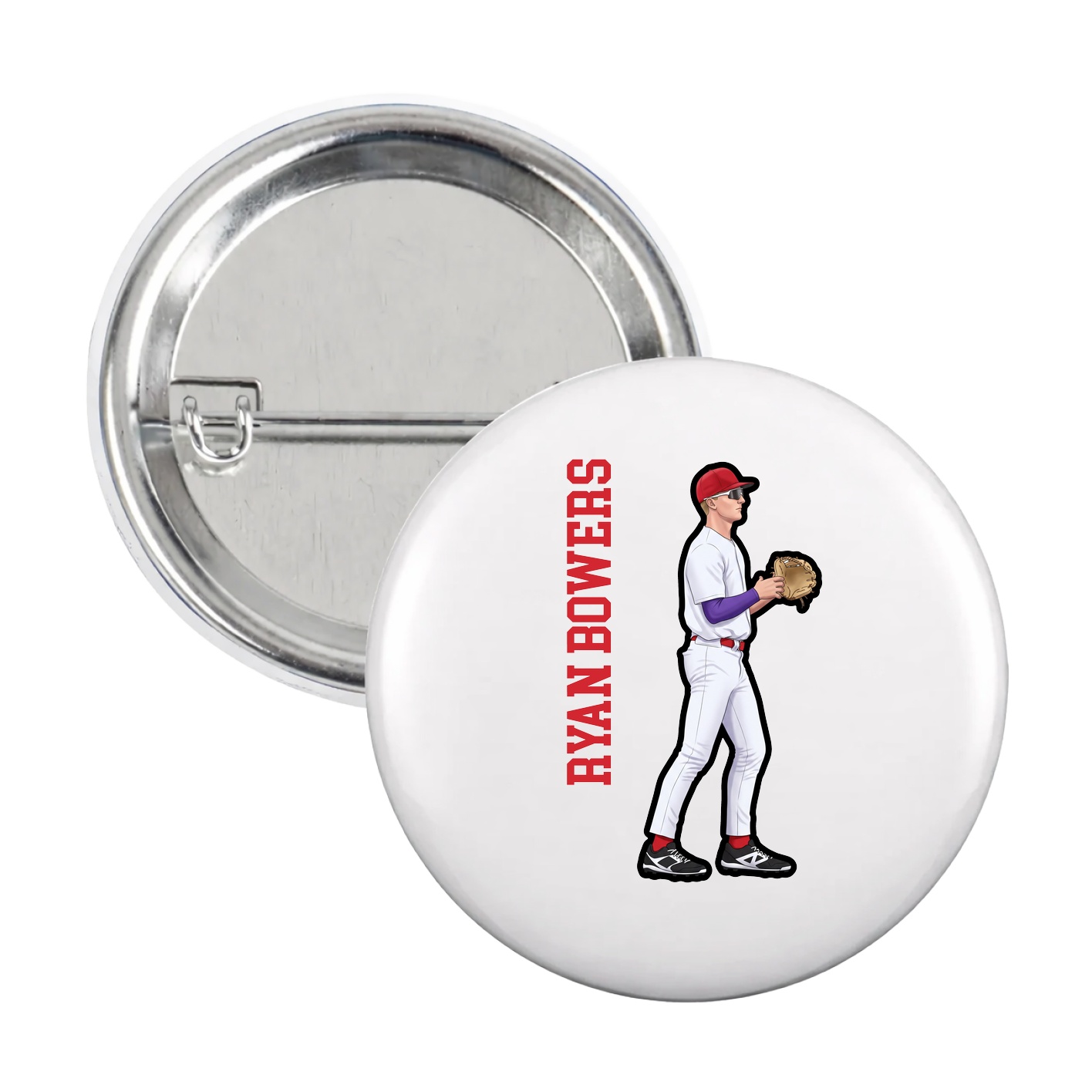 Game Day Button — Name Vertical in White