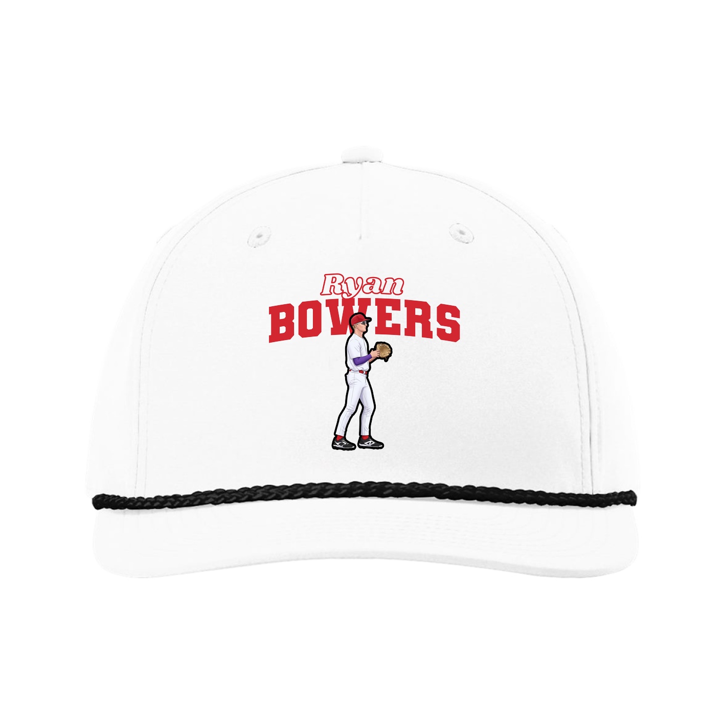 Five-Panel Classic Rope Cap — Name Arch in White