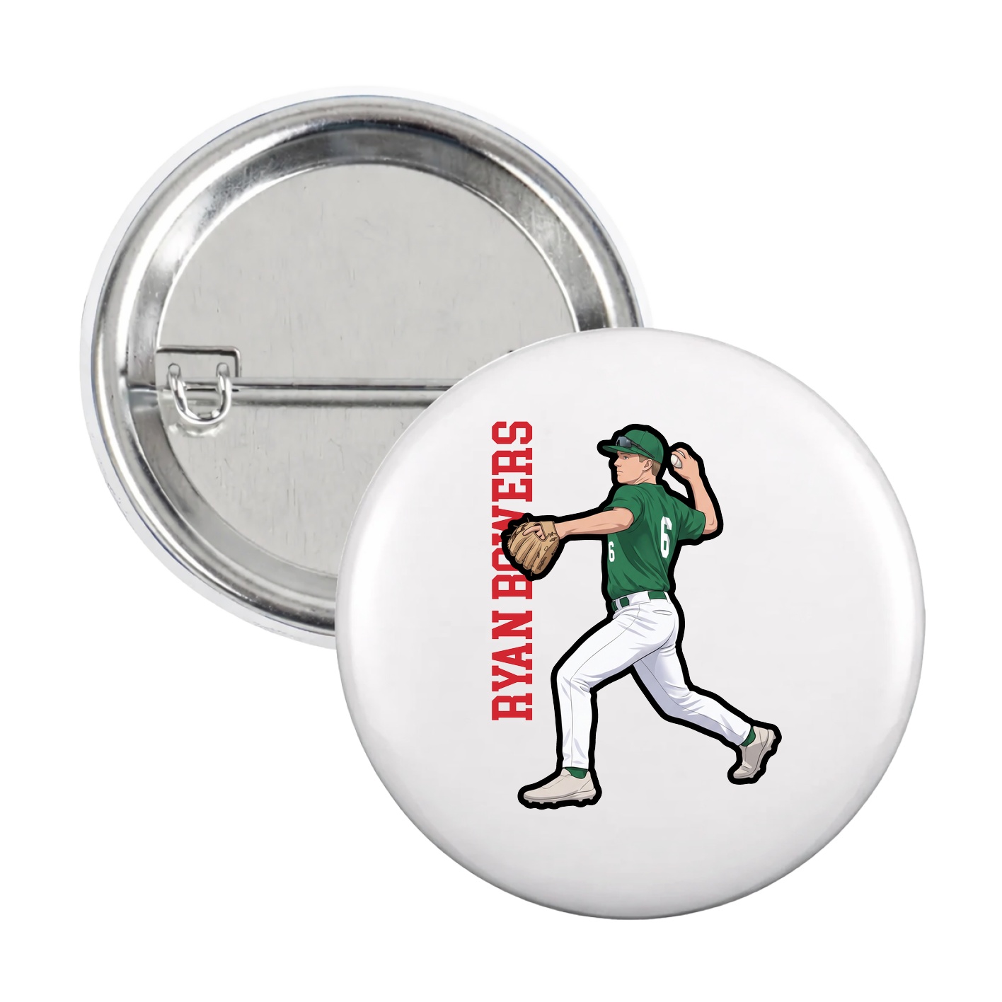 Game Day Button — Name Vertical in White